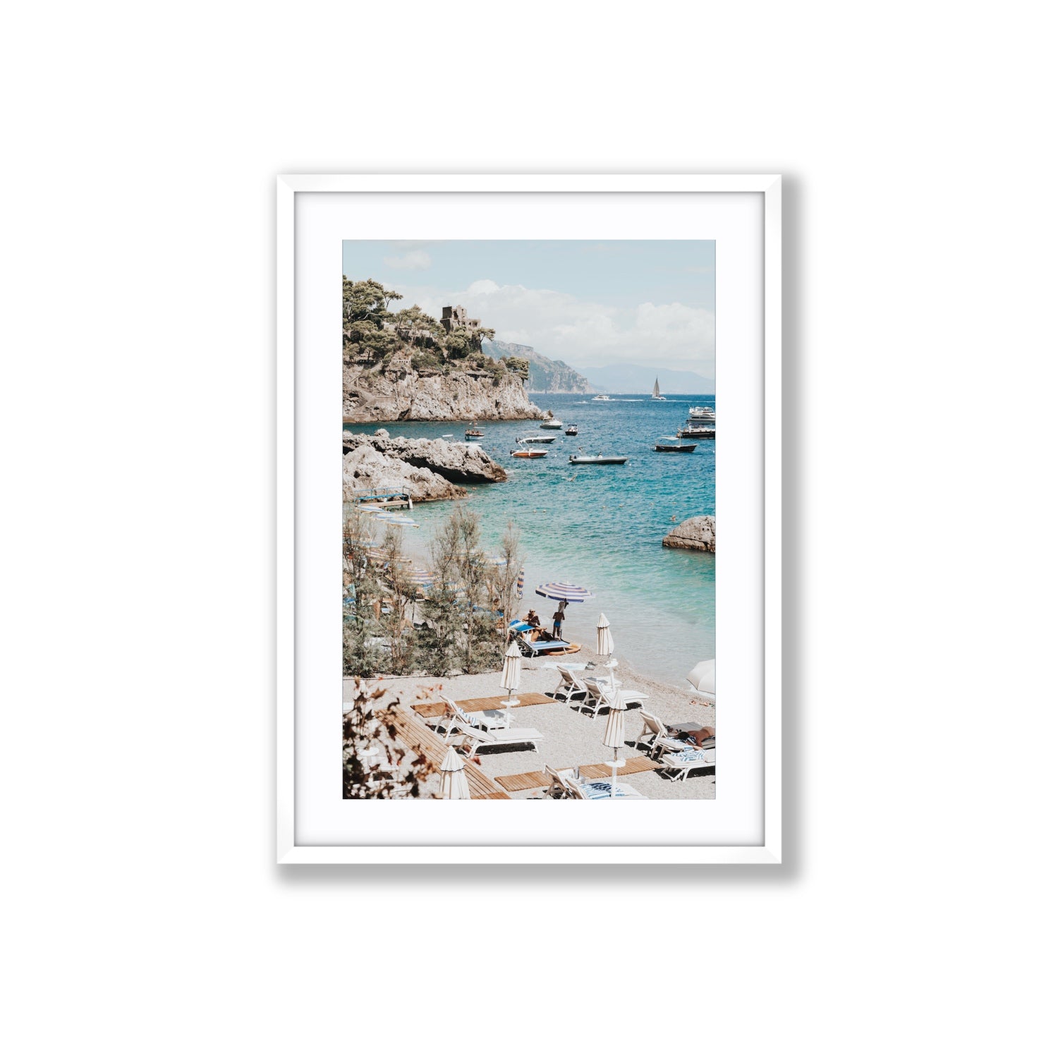 Sizzling Summer Days Amalfi coastal wall art Large fine art print in white frame with matboard