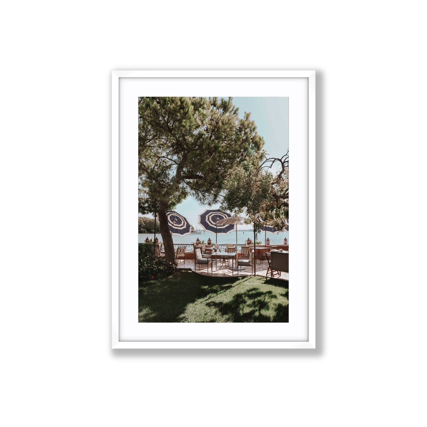 Tranquil Gardens Venice Italian wall art Large fine art print in white frame with matboard