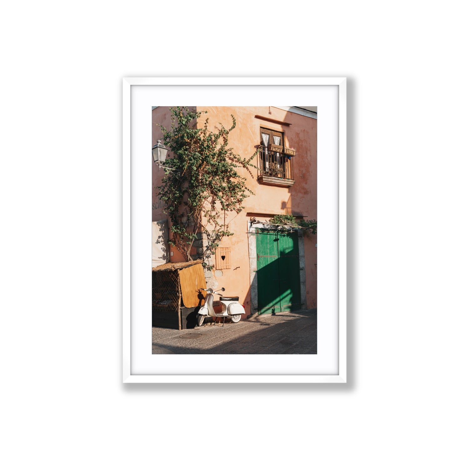 La Casa Ischia Italian Mediterranean decor wall art Large fine art print in white frame with matboard