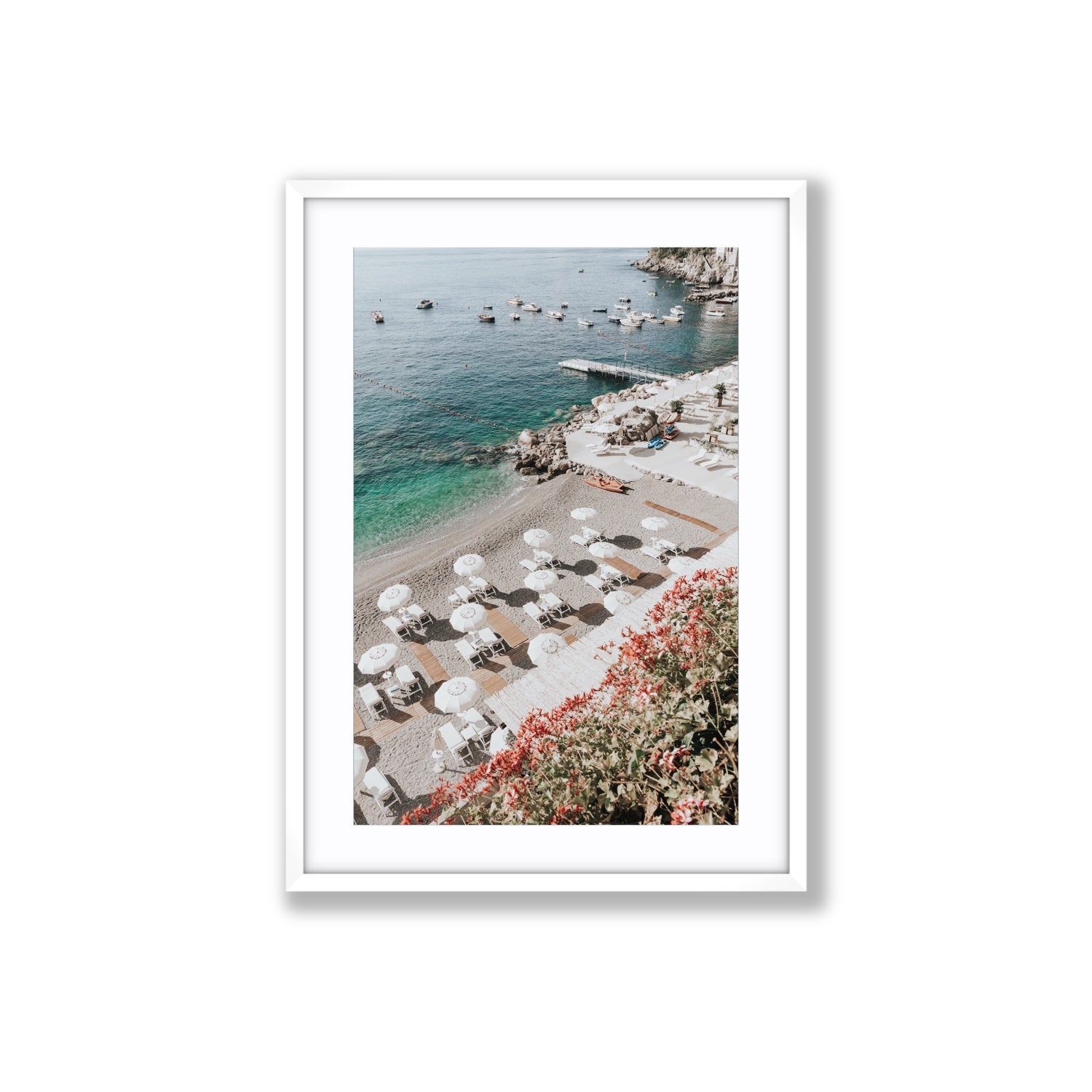 Tranquil Oasis Amalfi coastal wall art Large fine art print in white frame with matboard