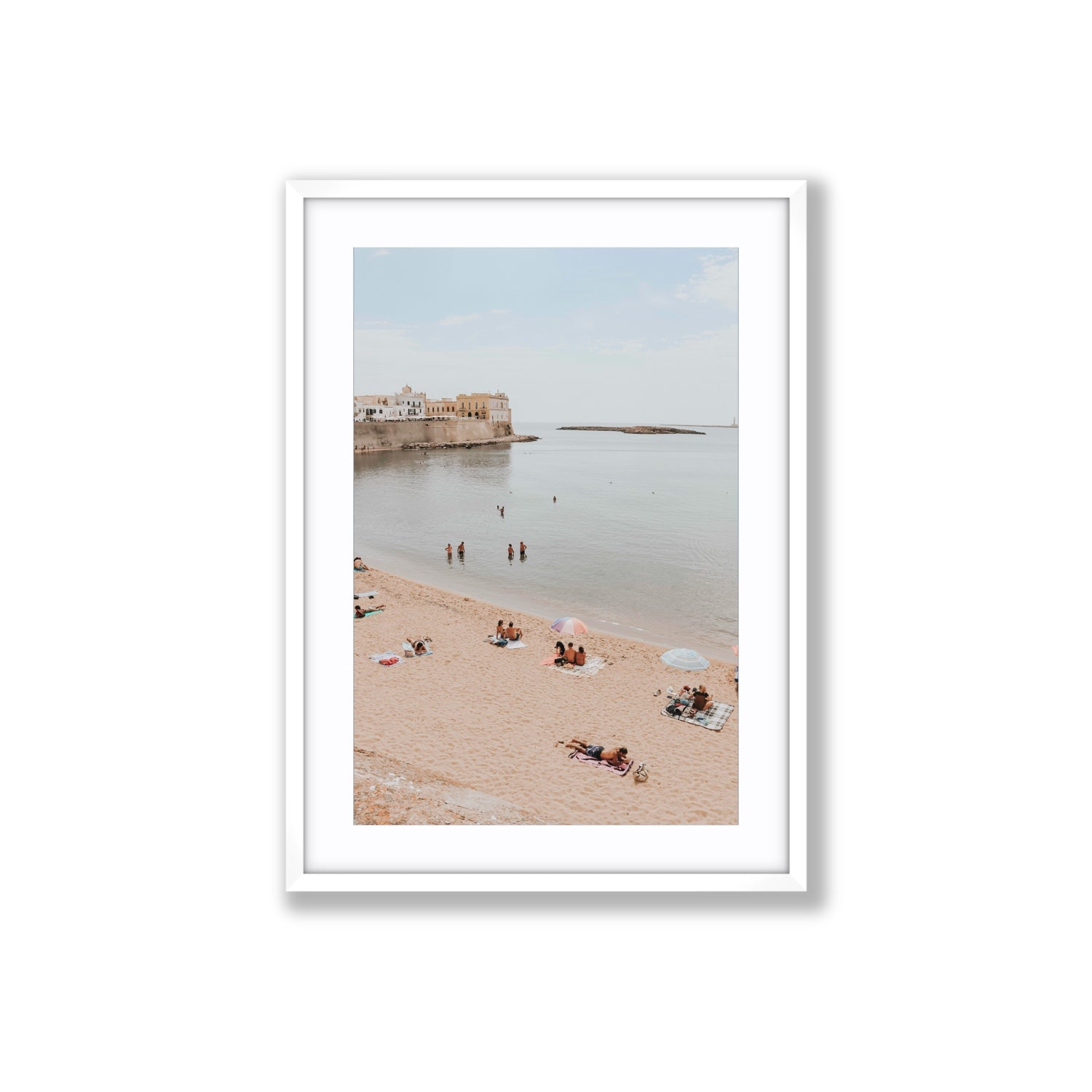Spiaggia della Purita Puglia coastal art print Large fine art print in white frame with matboard