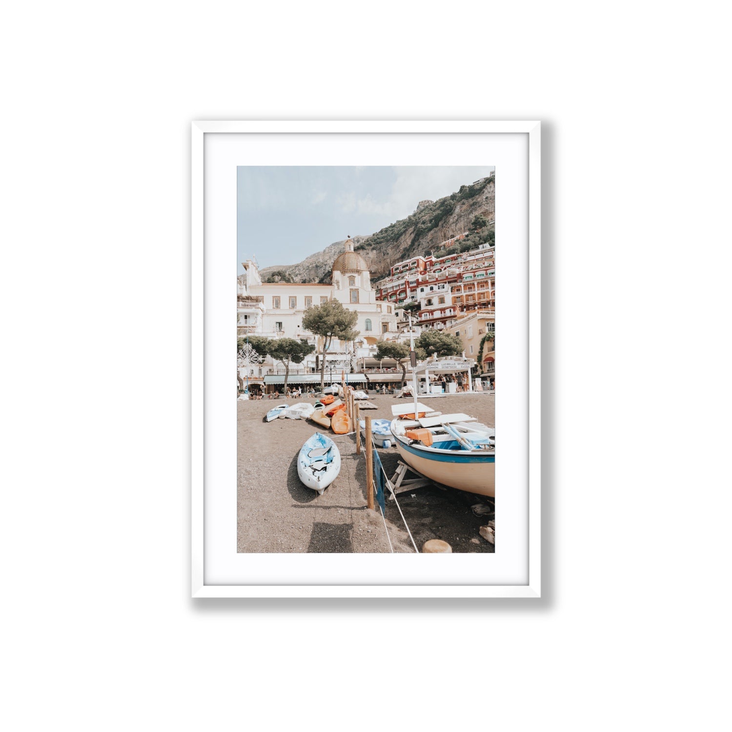 Seaside Hues Positano wall art Large fine art print in white frame with matboard