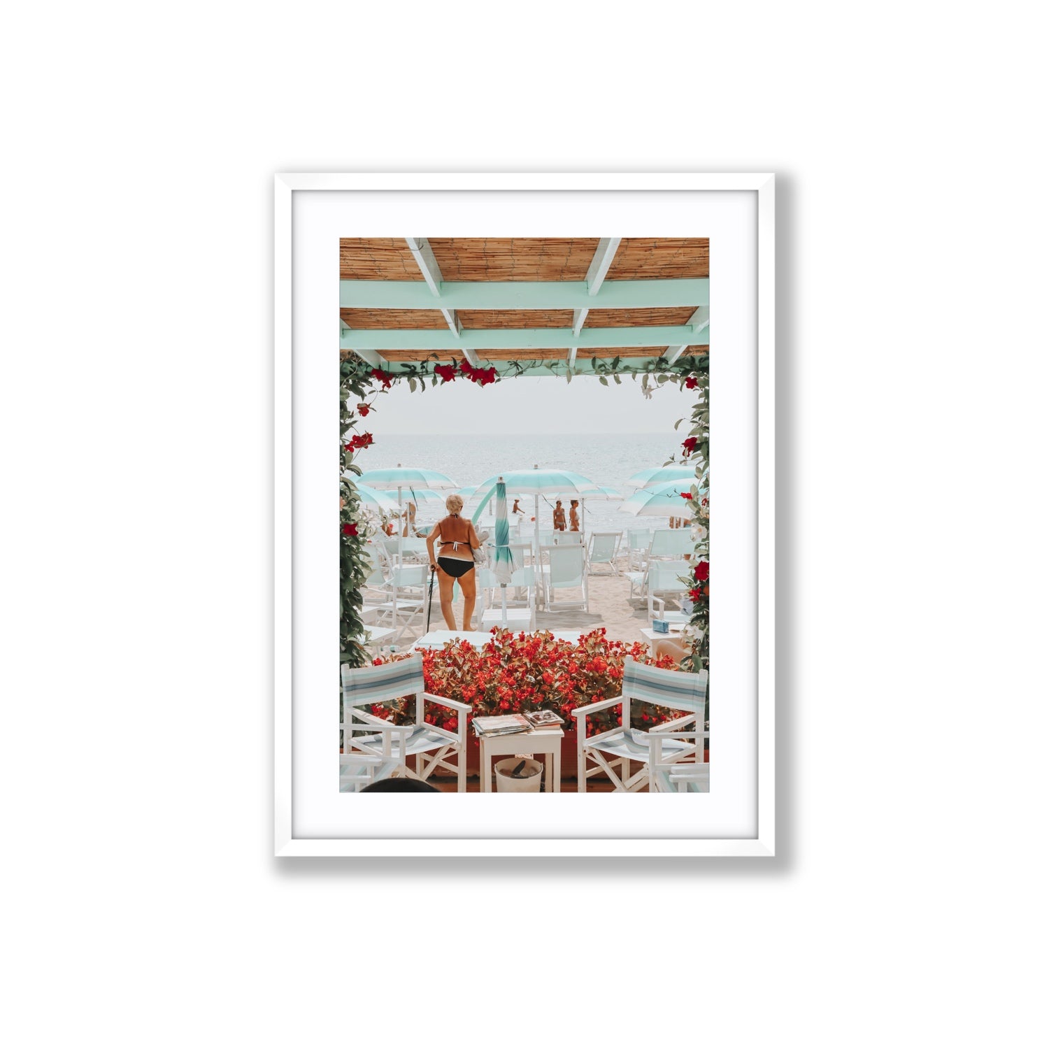 Nonna's Italian Escape Alassio Italian wall art Large fine art print in white frame with matboard