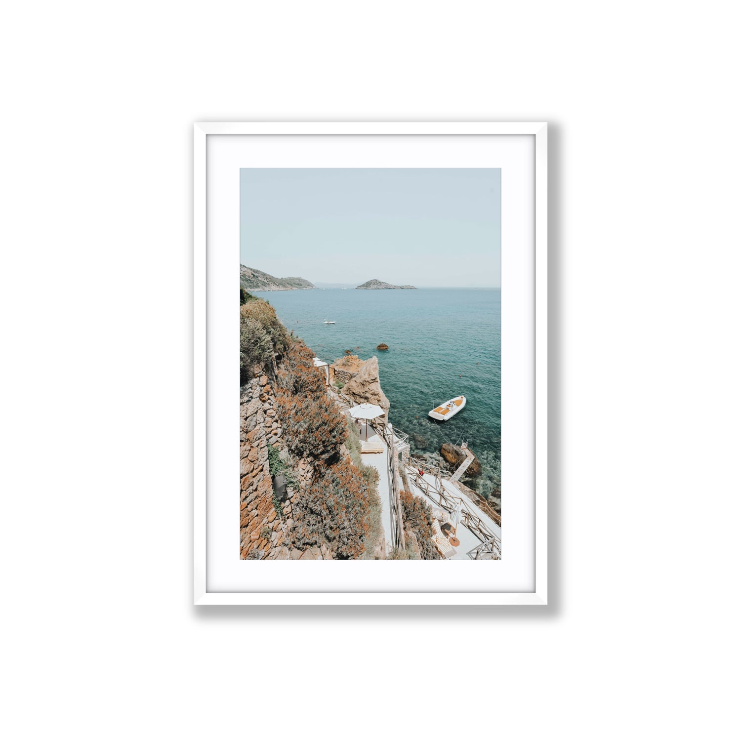 Front Row Seat Tuscany coastal wall art Large fine art print in white frame with matboard