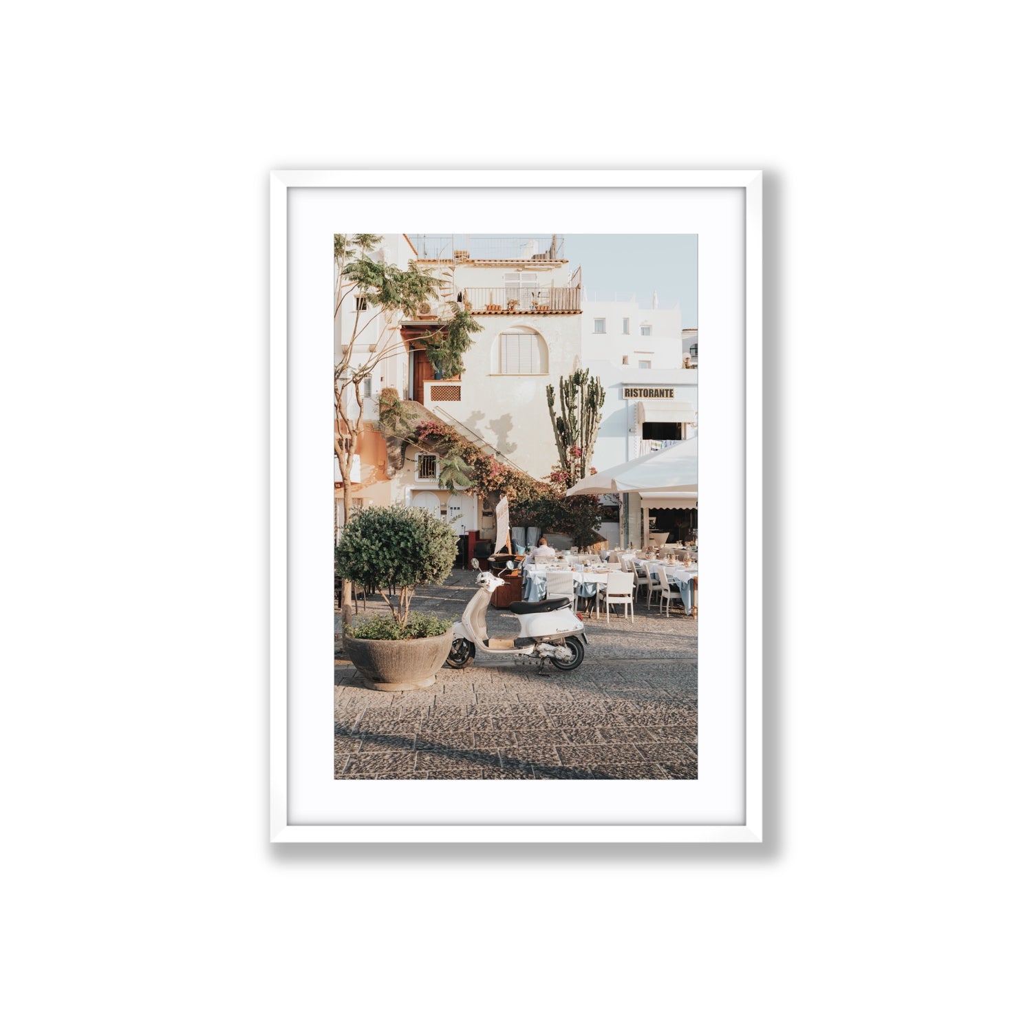 Ristorante Ischia Italian Mediterranean decor wall art Large fine art print in white frame with matboard