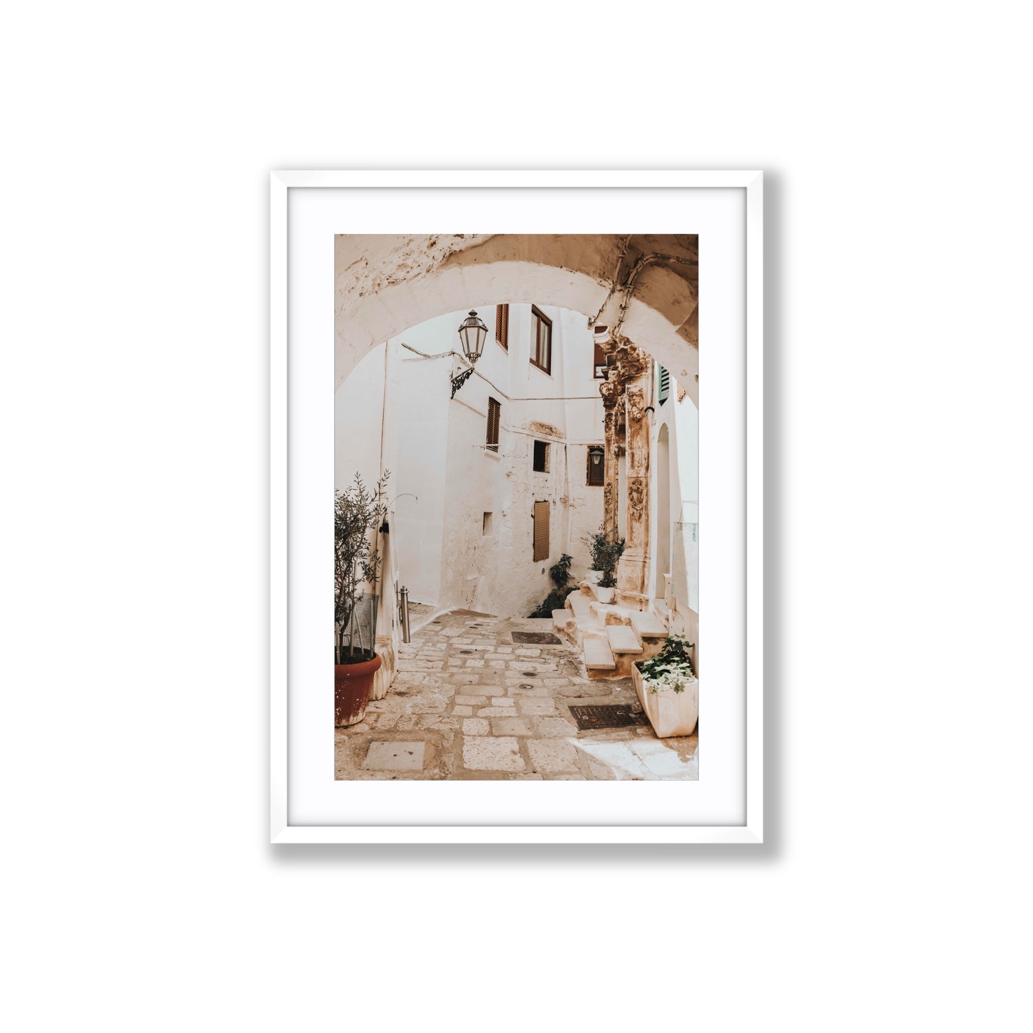Pathway Wander Puglia Ostuni wall art Large fine art print in white frame with matboard