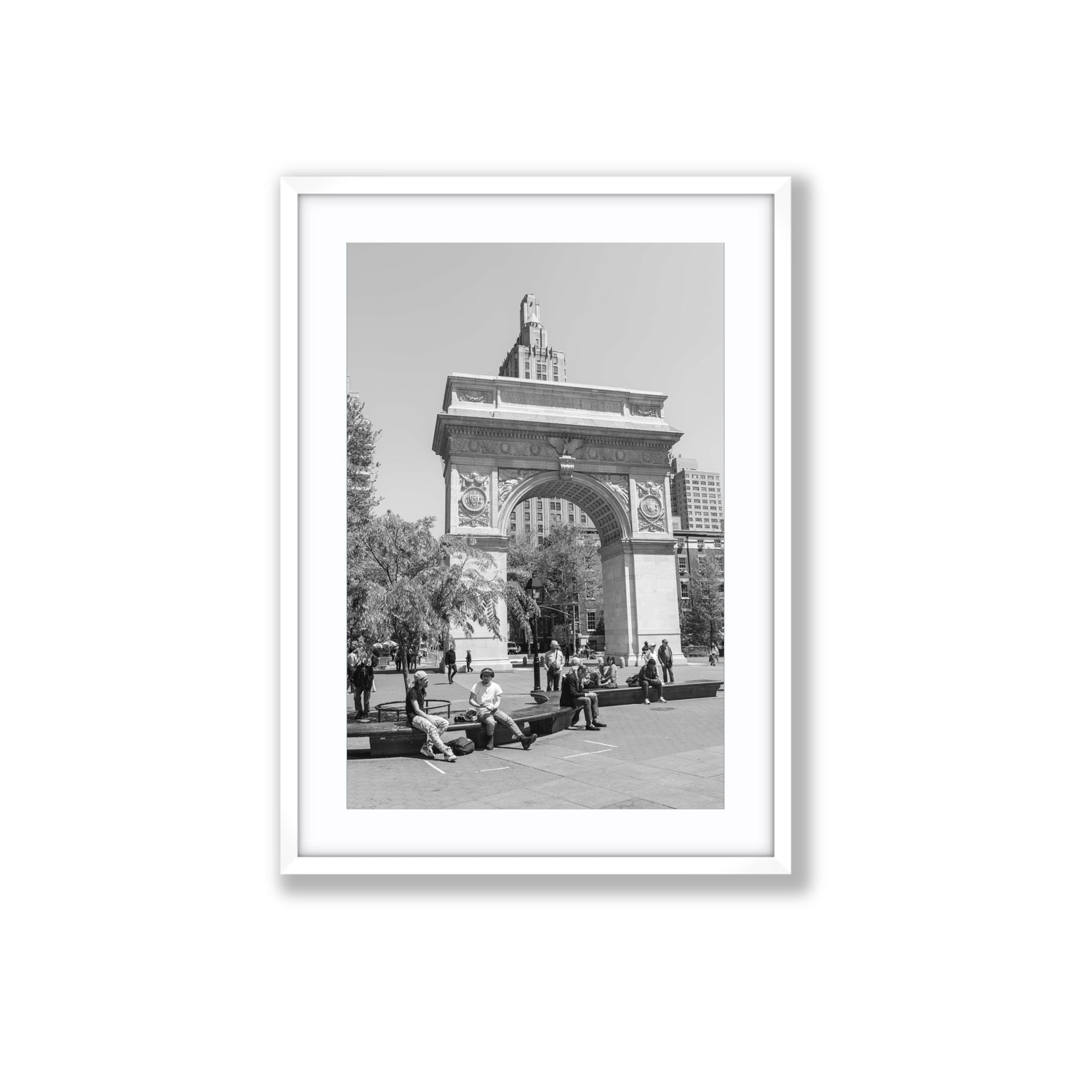 City Picnic New York NYC Black & White wall art Large fine art print in white frame with matboard