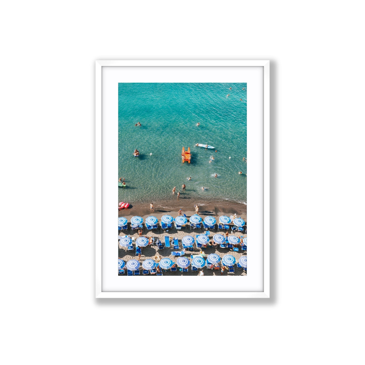 Aquamarine Oasis Sorrento Italian coastal wall art Large fine art print in white frame with matboard