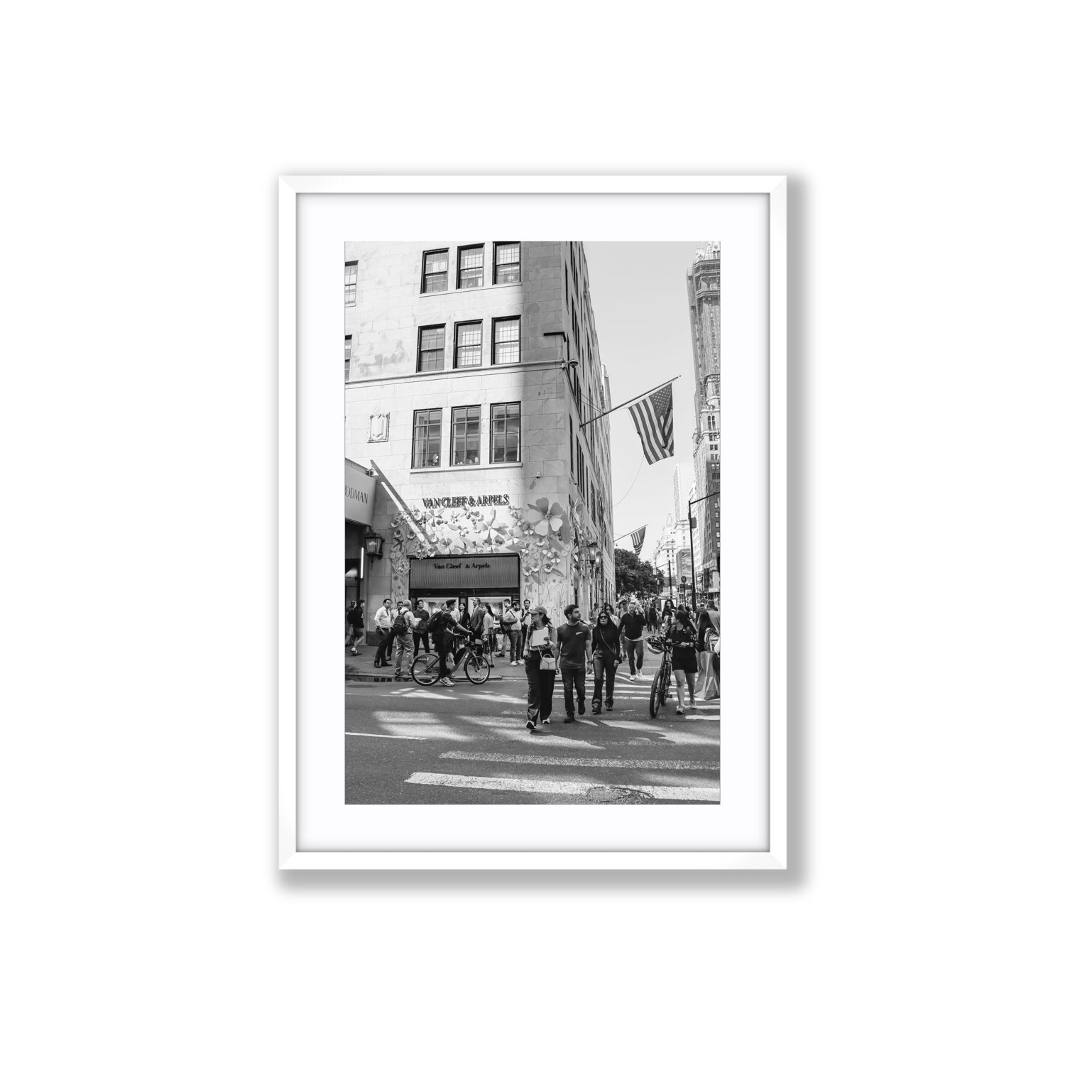 Sidewalk Shuffle New York NYC Black & White wall art Large fine art print in white frame with matboard