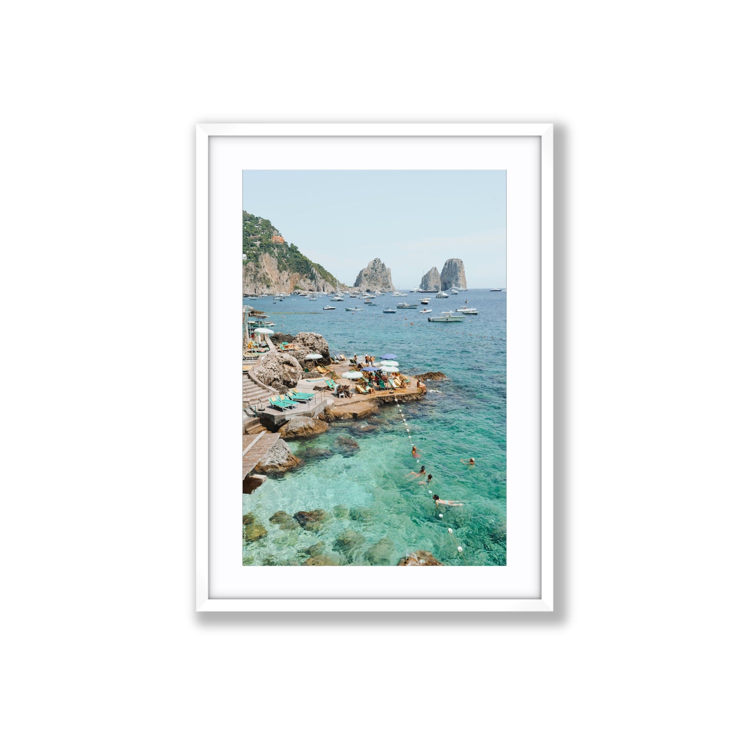 Summertime Blues Capri Mediterranean wall art Large fine art print in white frame with matboard