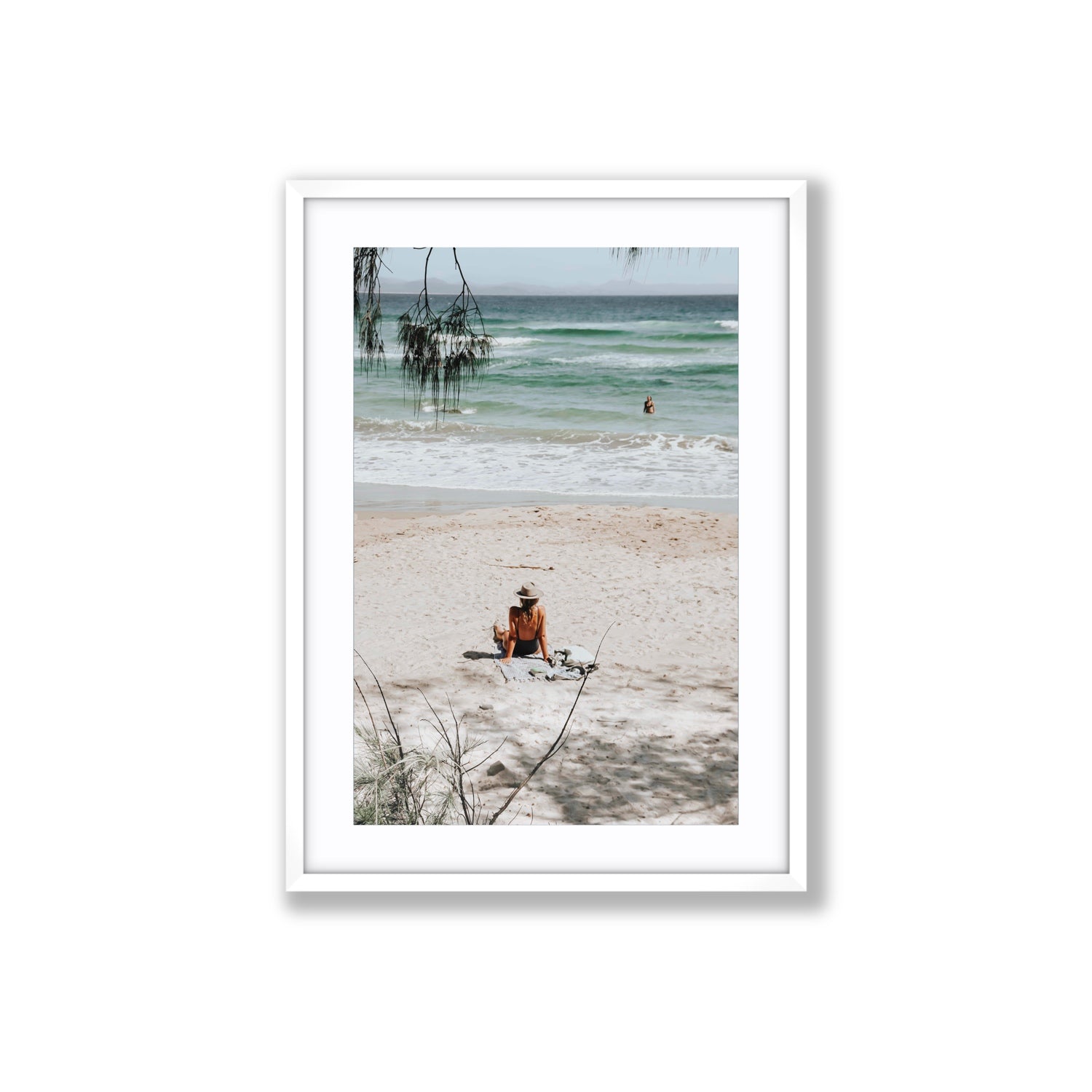 Take It Easy Byron Bay beach coastal decor wall art Large fine art print in white frame with matboard