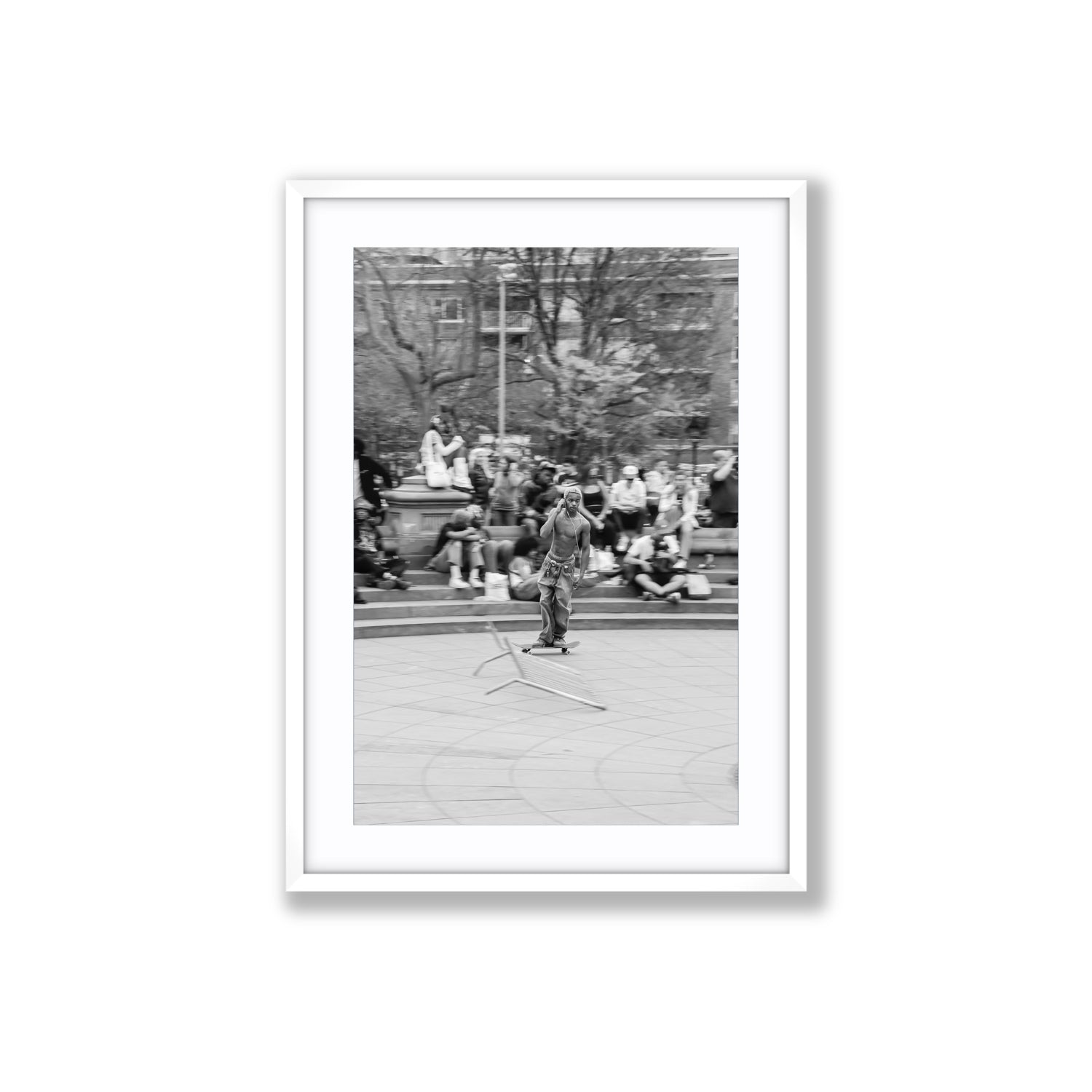 Skate Park Serenade New York NYC Black & White wall art Large fine art print in white frame with matboard