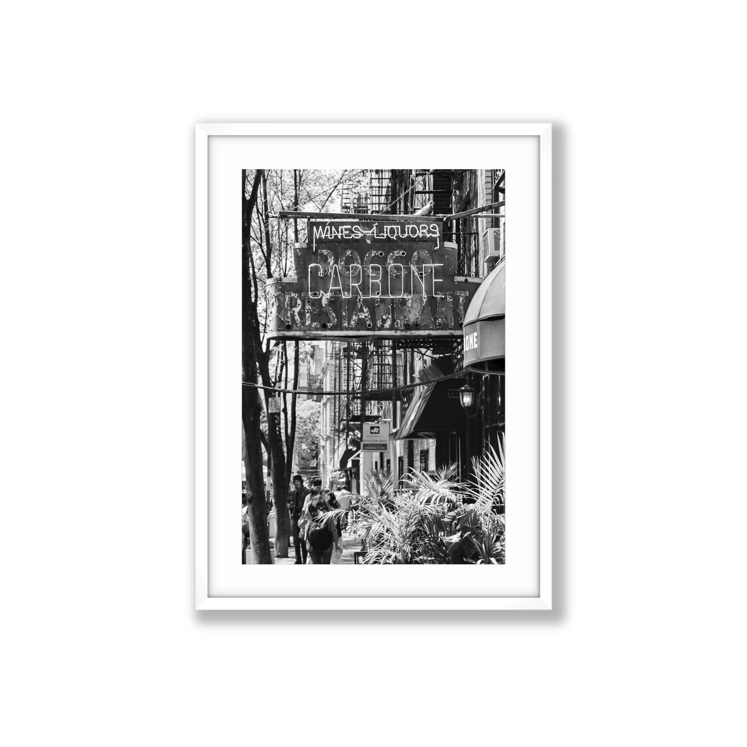 Paparazzi To Pasta New York NYC Black & White wall art Large fine art print in white frame with matboard