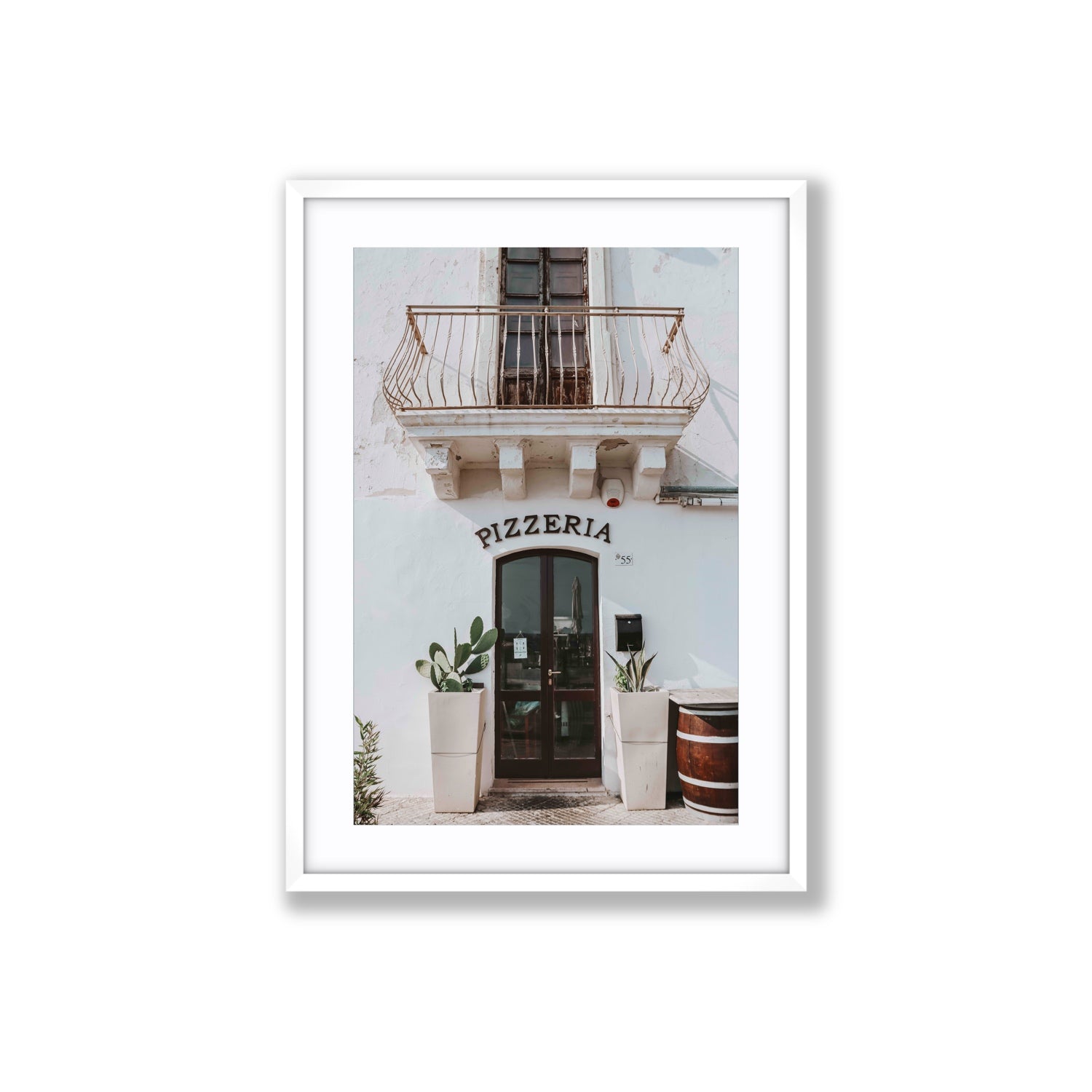 Pizzeria Puglia Italian wall art Large fine art print in white frame with matboard