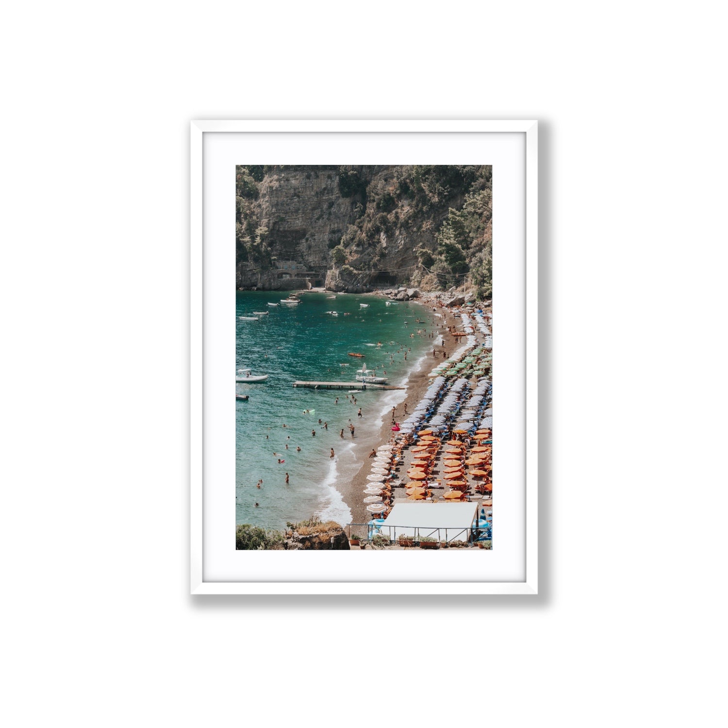 Parasol Panorama fine art print, Positano, Italy, Large, White Frame · Matboard, Fine Art Print