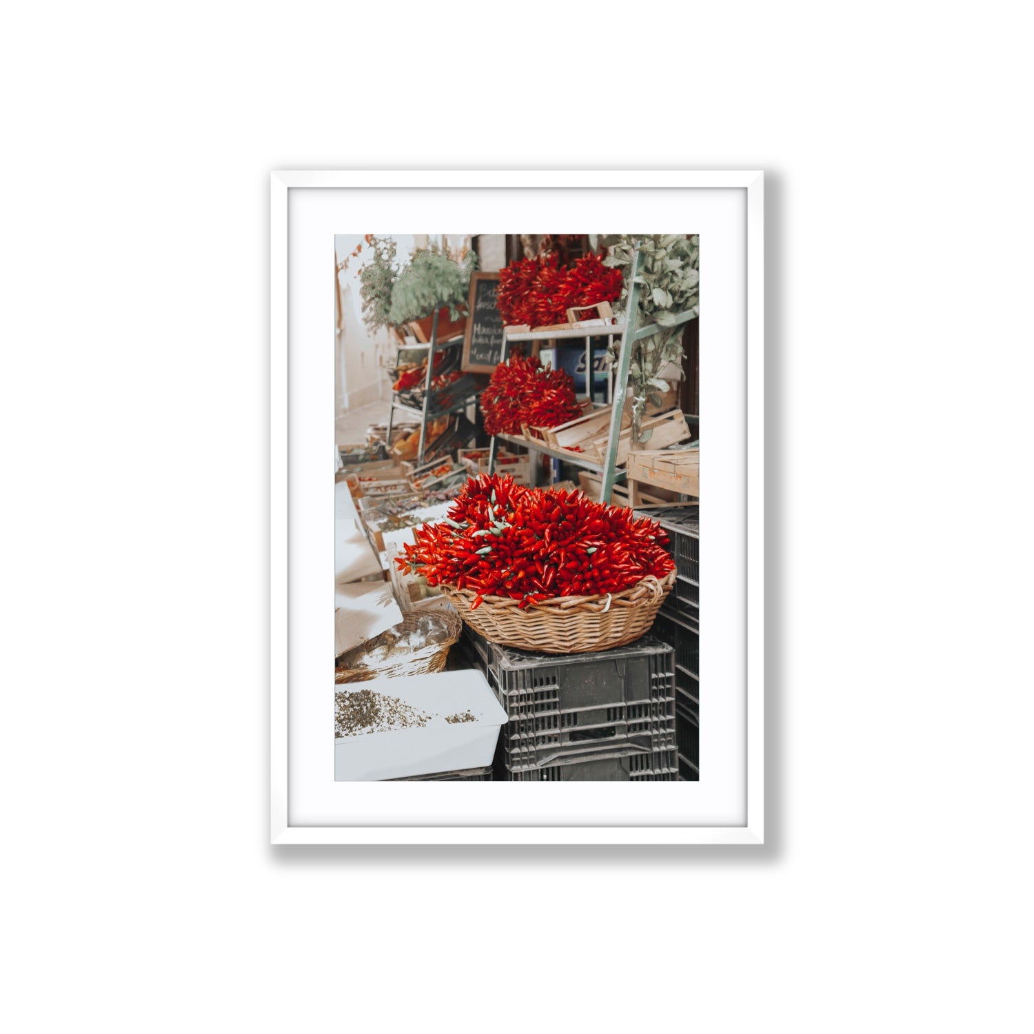Fiery Cluster Puglia Italian wall art Large fine art print in white frame with matboard