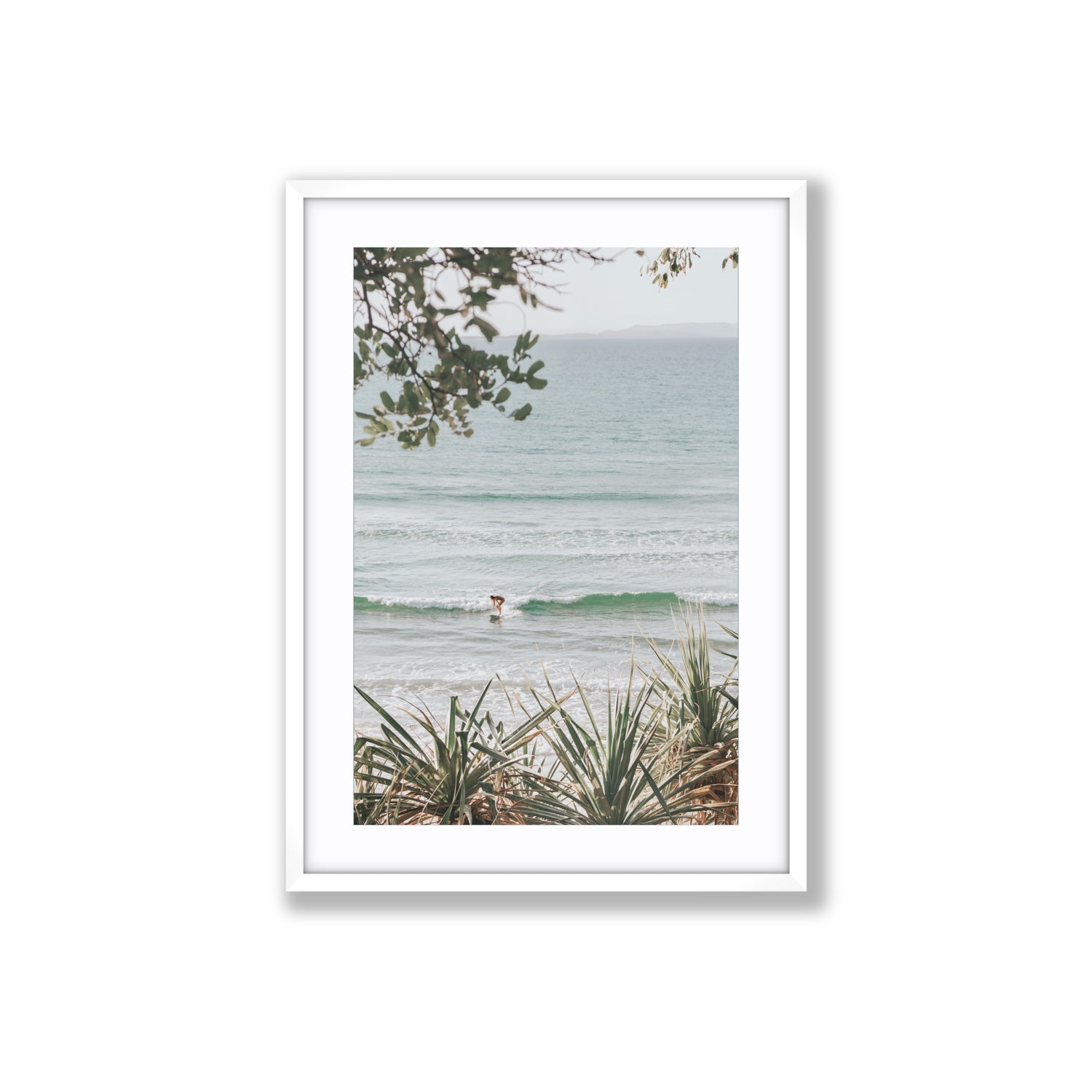 Dream Boat fine art print, Noosa, Australia, coastal scenes artwork, Large, White Frame · Matboard, Fine Art Print