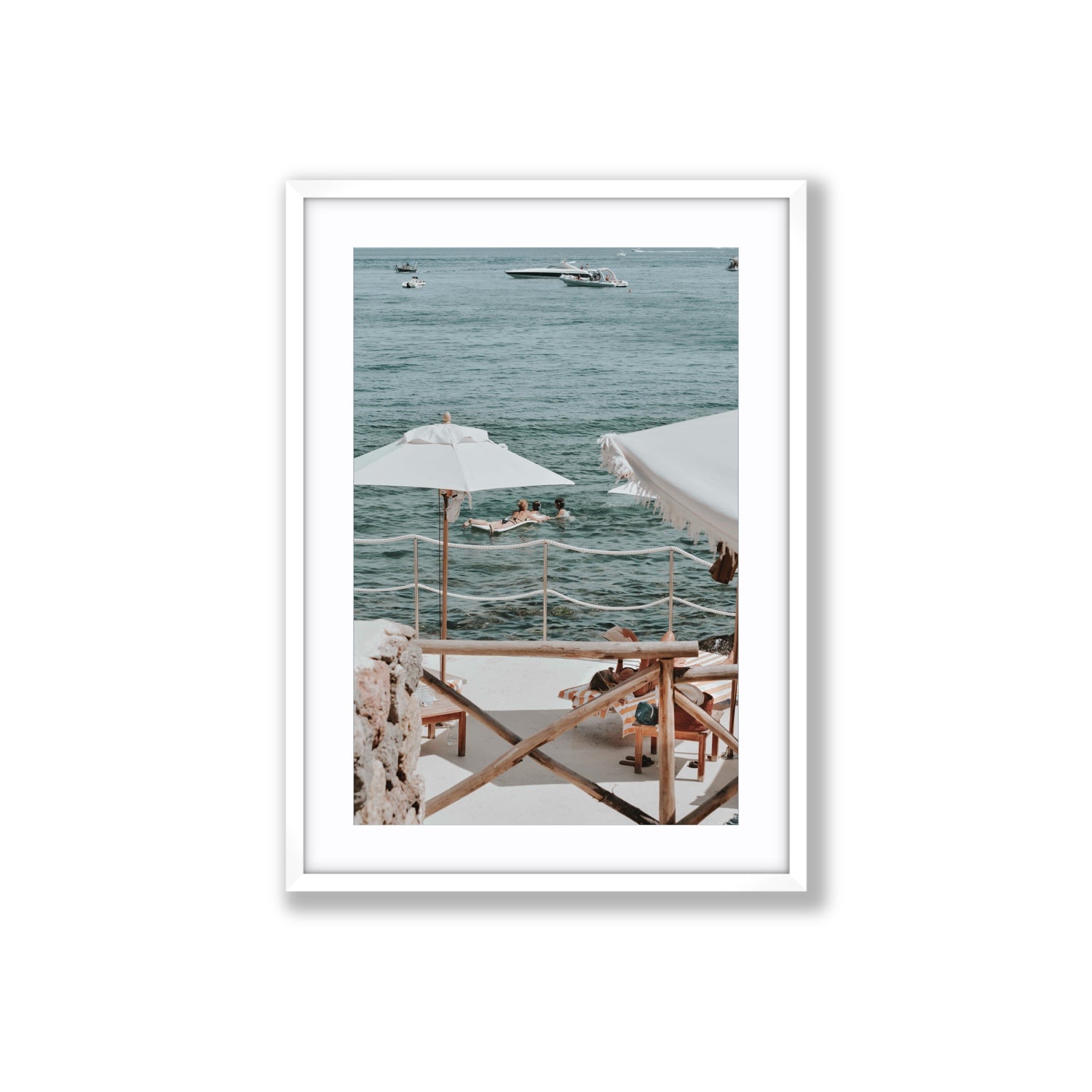 Hideaway Tuscany coastal Mediterranean wall art Large fine art print in white frame with matboard