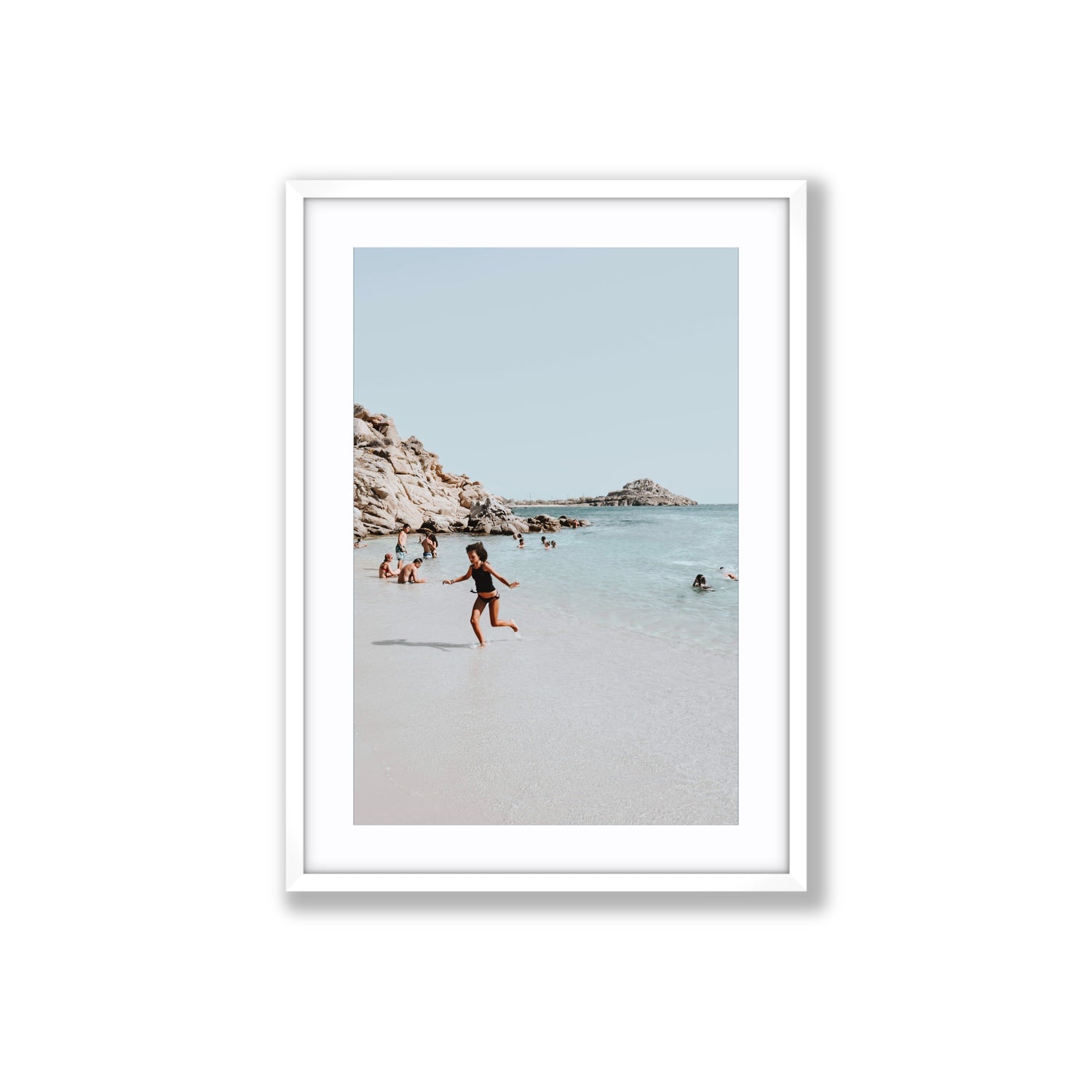 Skipping Angel Mykonos Greek island decor wall art Large fine art print in white frame with matboard