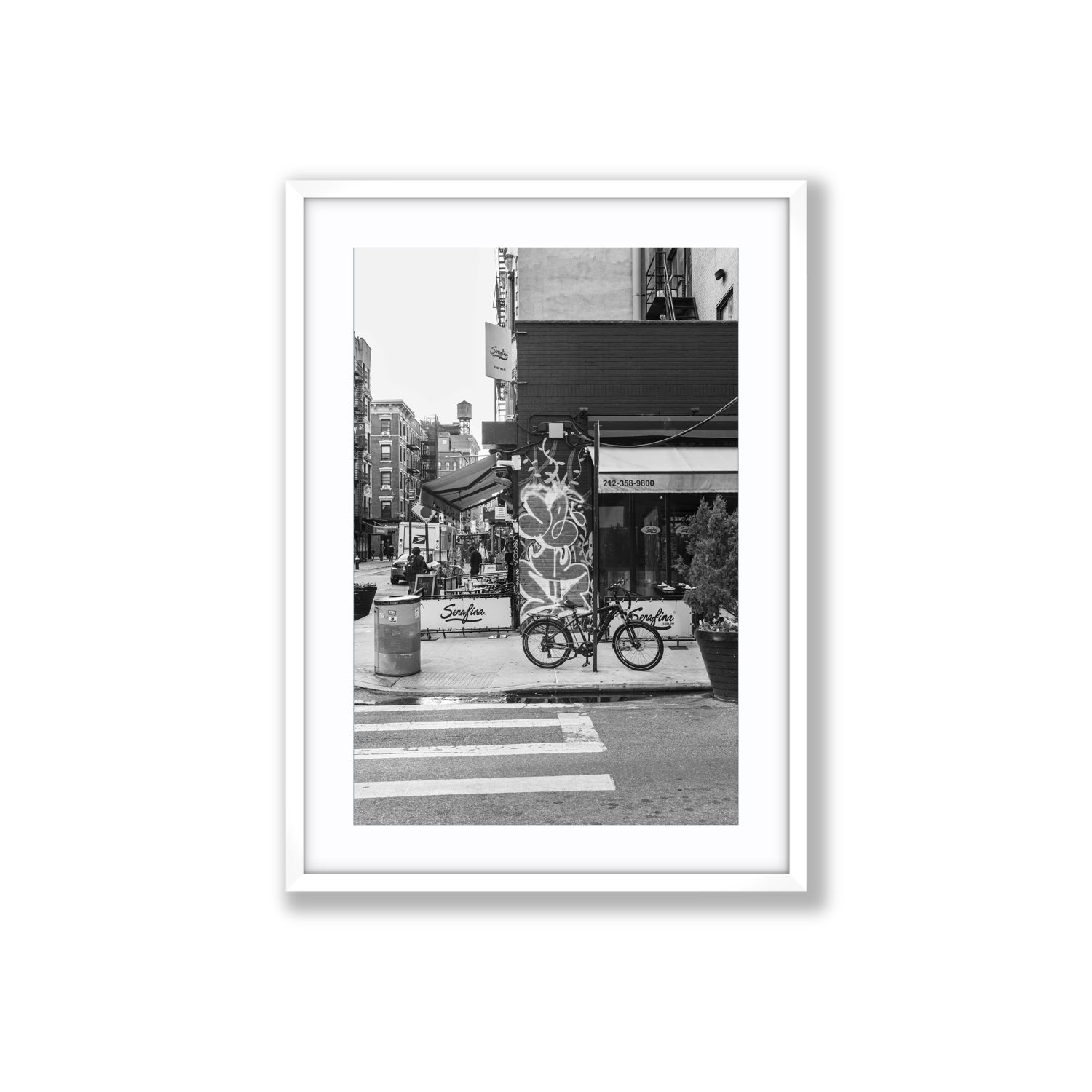 Cafe Canvas New York NYC Black & White wall art Large fine art canvas in white frame