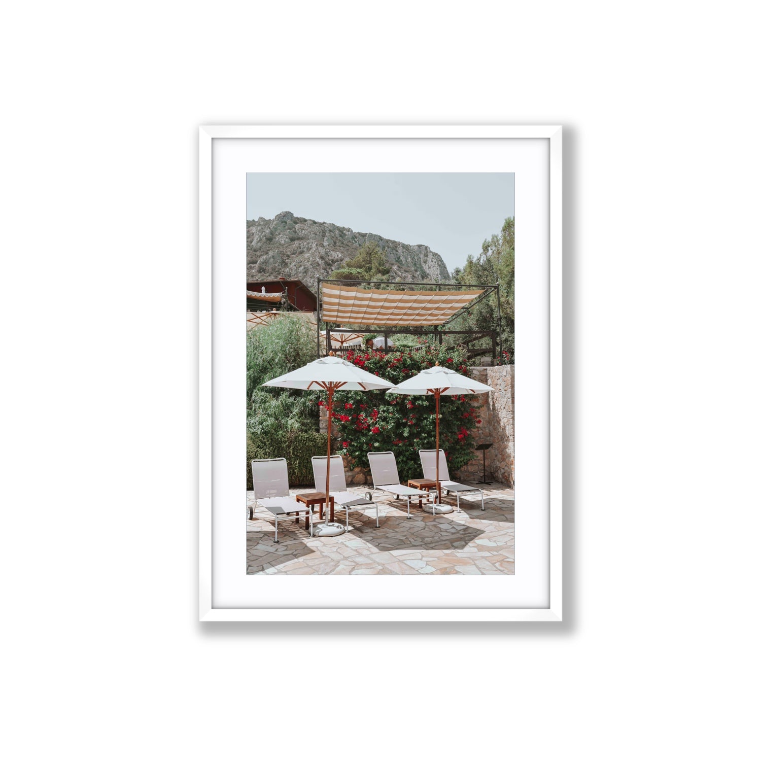 Shades of Leisure Tuscany coastal Italian wall art Large fine art print in white frame with matboard