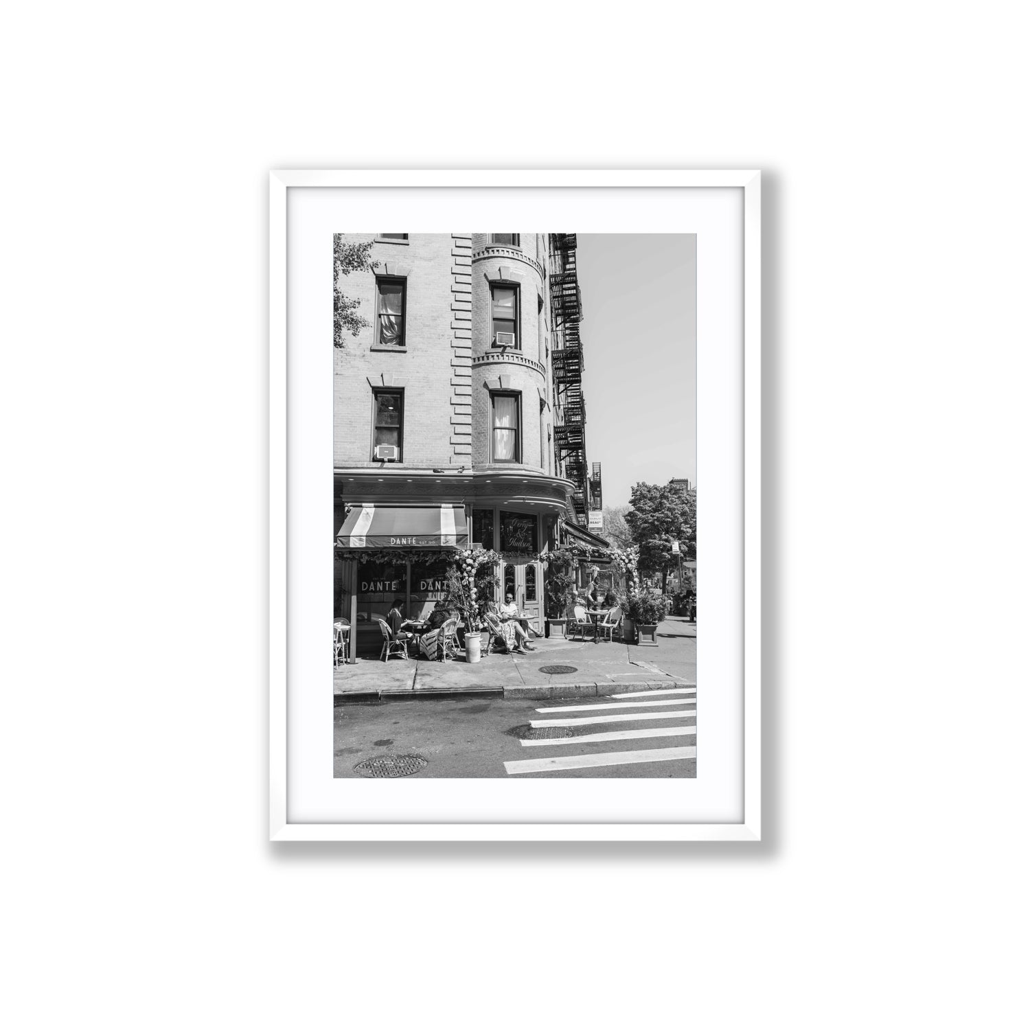 Sunny Soiree New York NYC Black & White wall art Large fine art print in white frame with matboard