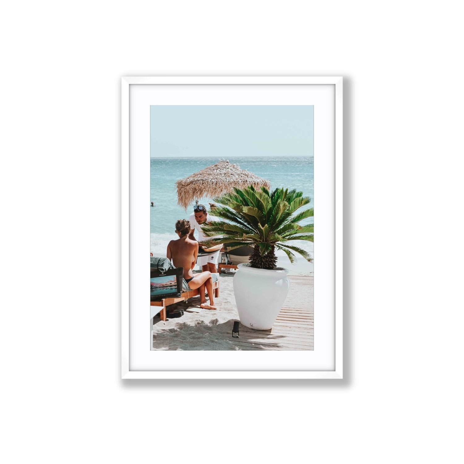 At Your Service Mykonos Greek island wall art Large fine art print in white frame with matboard