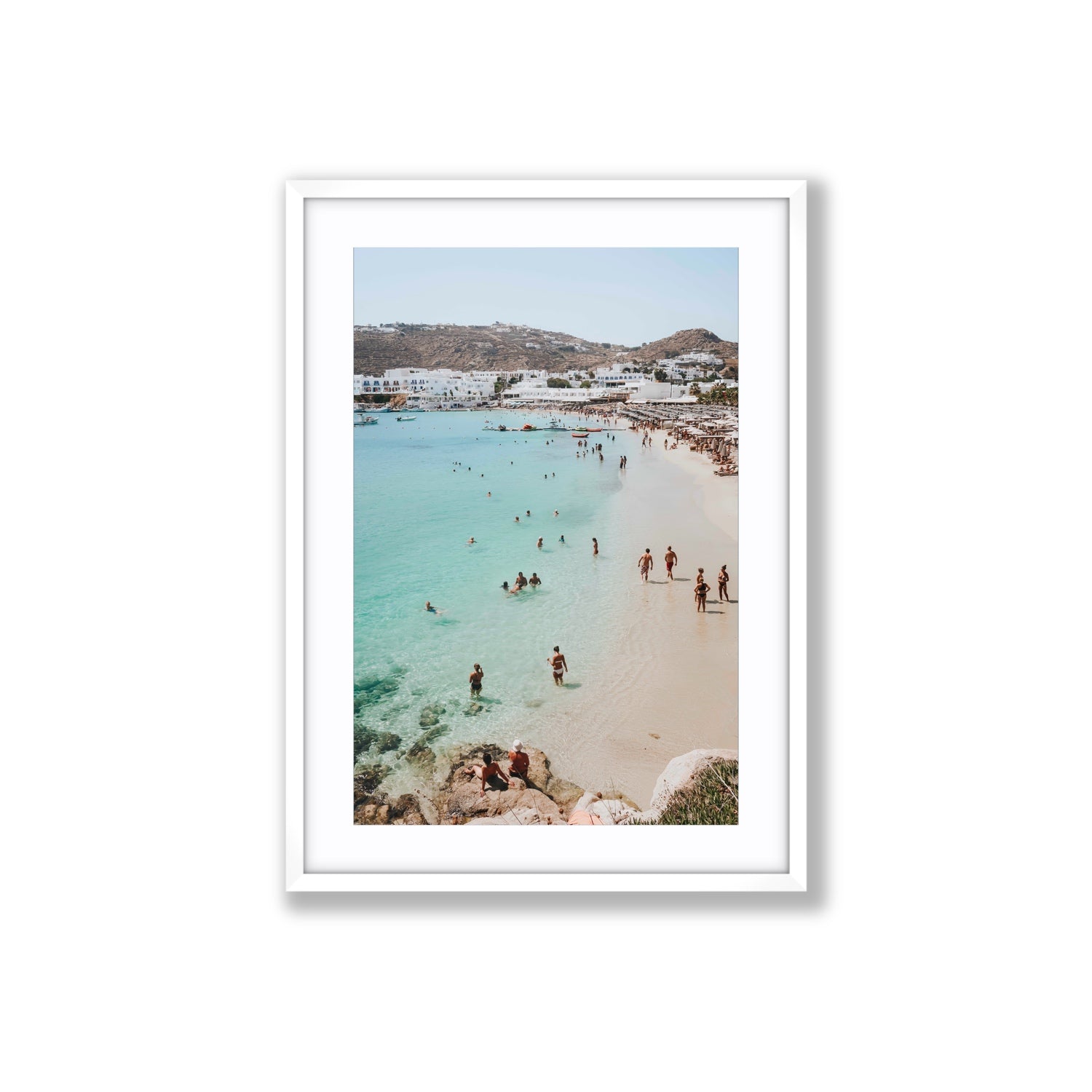 Breathe In The Salty Air Mykonos Greek island wall art Large fine art print in white frame with matboard