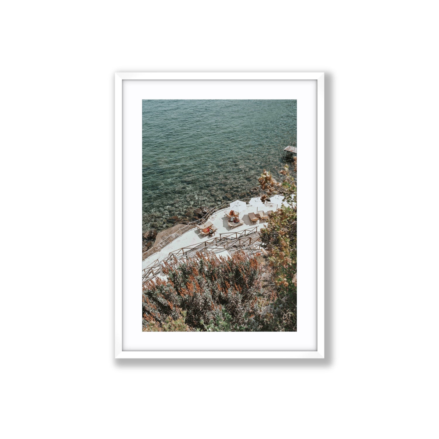 Hidden Gem Tuscany coastal wall art Large fine art print in white frame with matboard