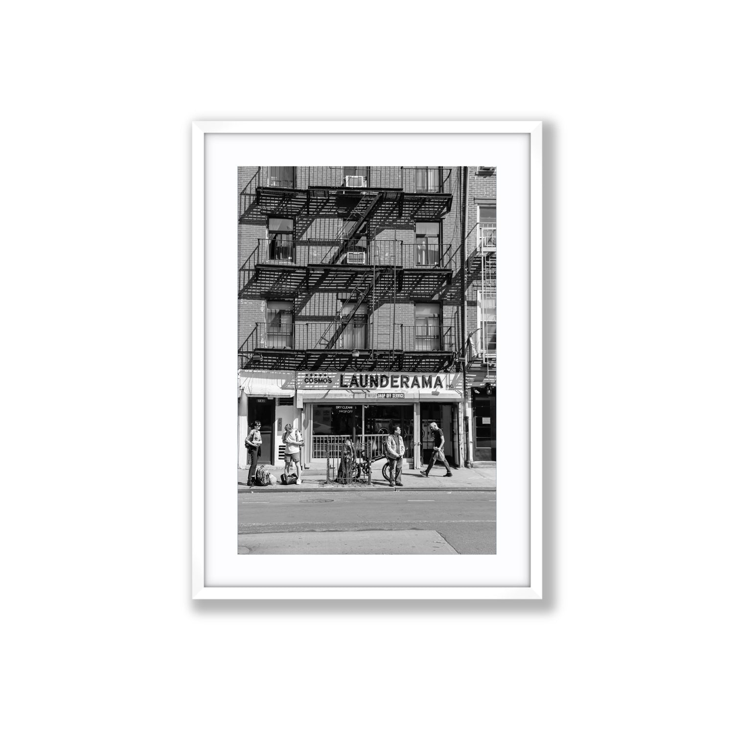 Bus Stop New York NYC Black & White wall art Large fine art print in white frame with matboard
