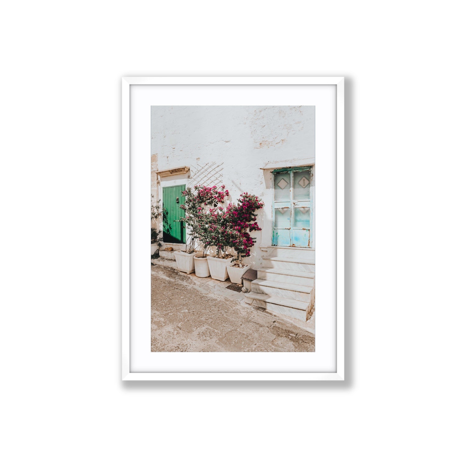 Floral Canvas Puglia Ostuni wall art Large fine art canvas in white frame
