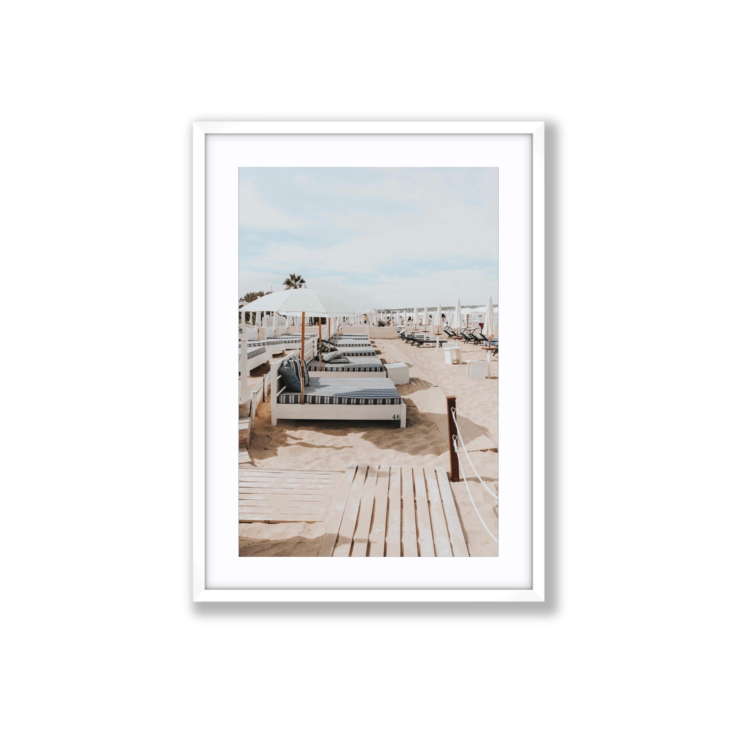 Coastal Repose Puglia beach Mediterranean fine art print Large fine art print in white frame with matboard