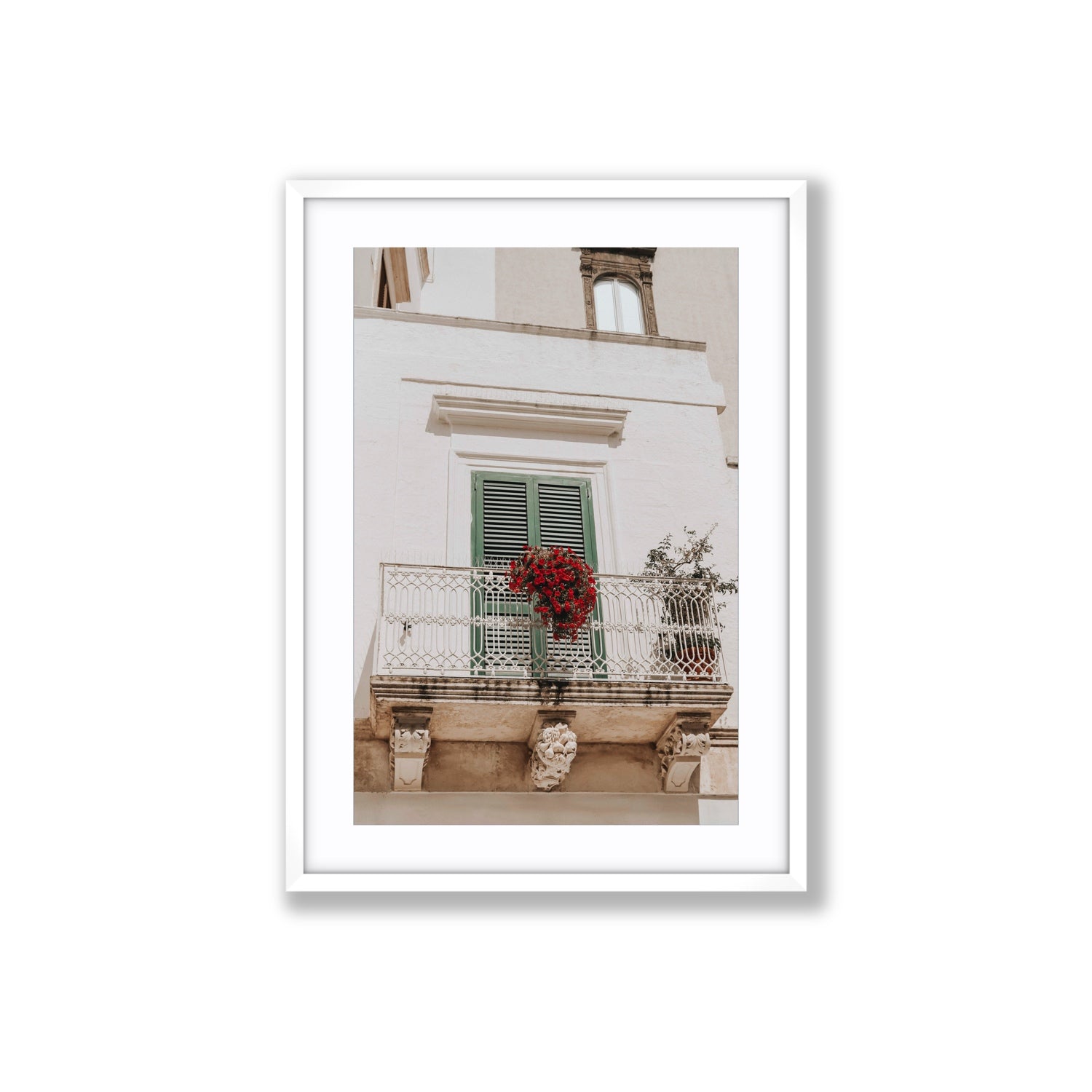 Balcone Estivo Puglia Italian wall art Large fine art print in white frame with matboard