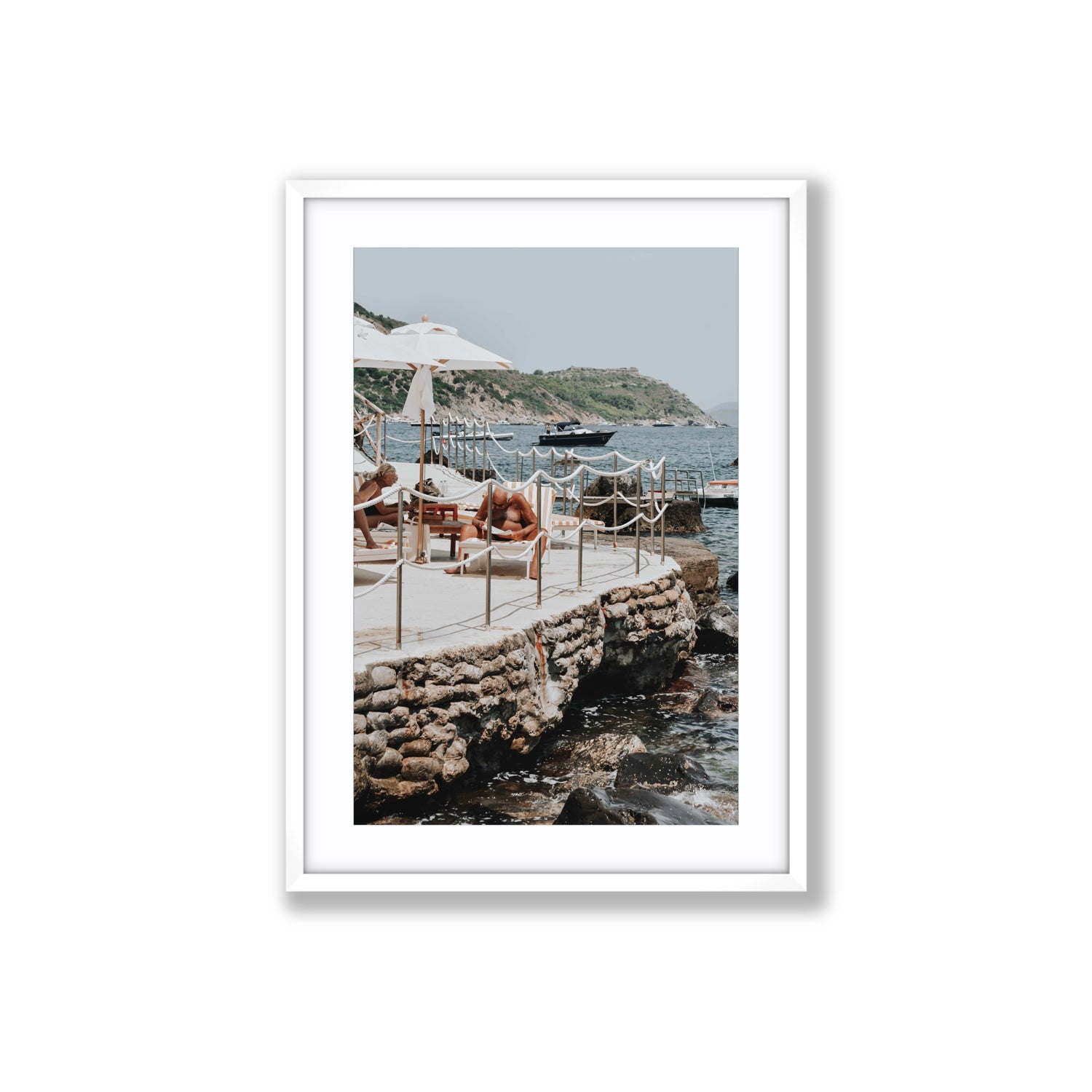 Nonno e Nonna Tuscany coastal Italian wall art Large fine art print in white frame with matboard