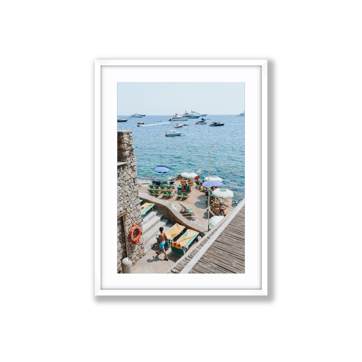 Canzone di Capri Capri Italian beach wall art Large fine art print in white frame with matboard