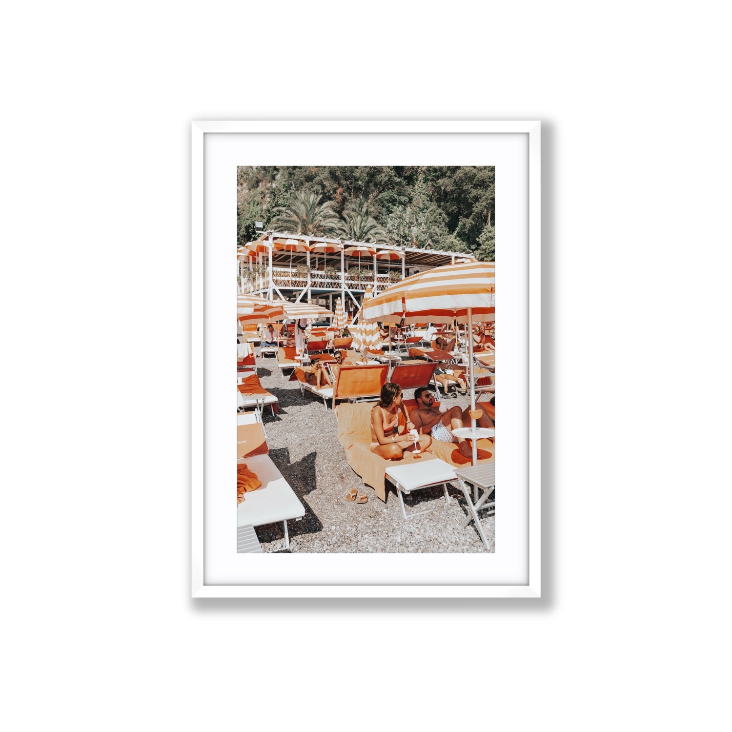 Lounging In Lido fine art print, Positano, Italy, Large, White Frame · Matboard, Fine Art Print