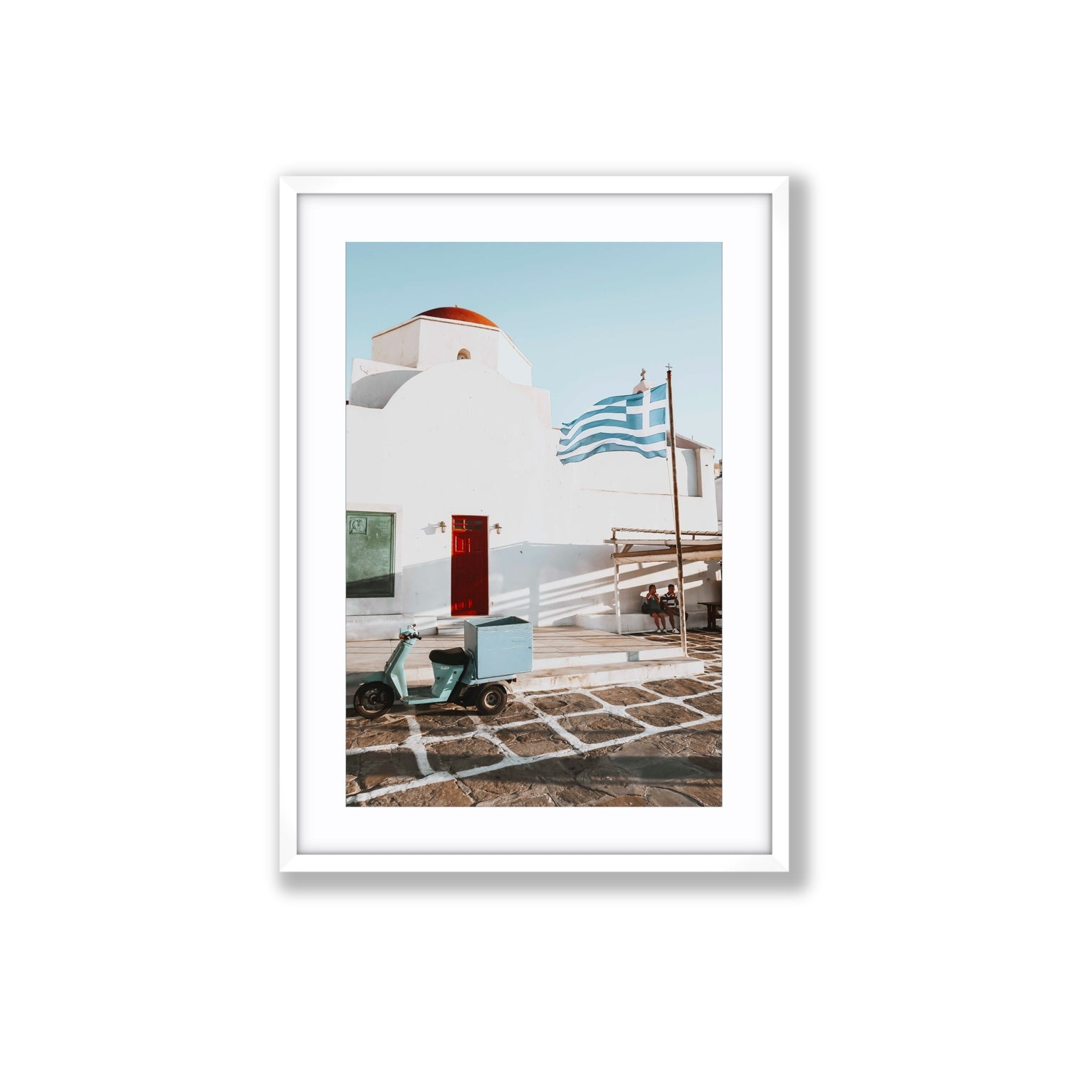 Mykonos Postcard fine art print, Mykonos, Greece, Large, White Frame · Matboard, Fine Art Print