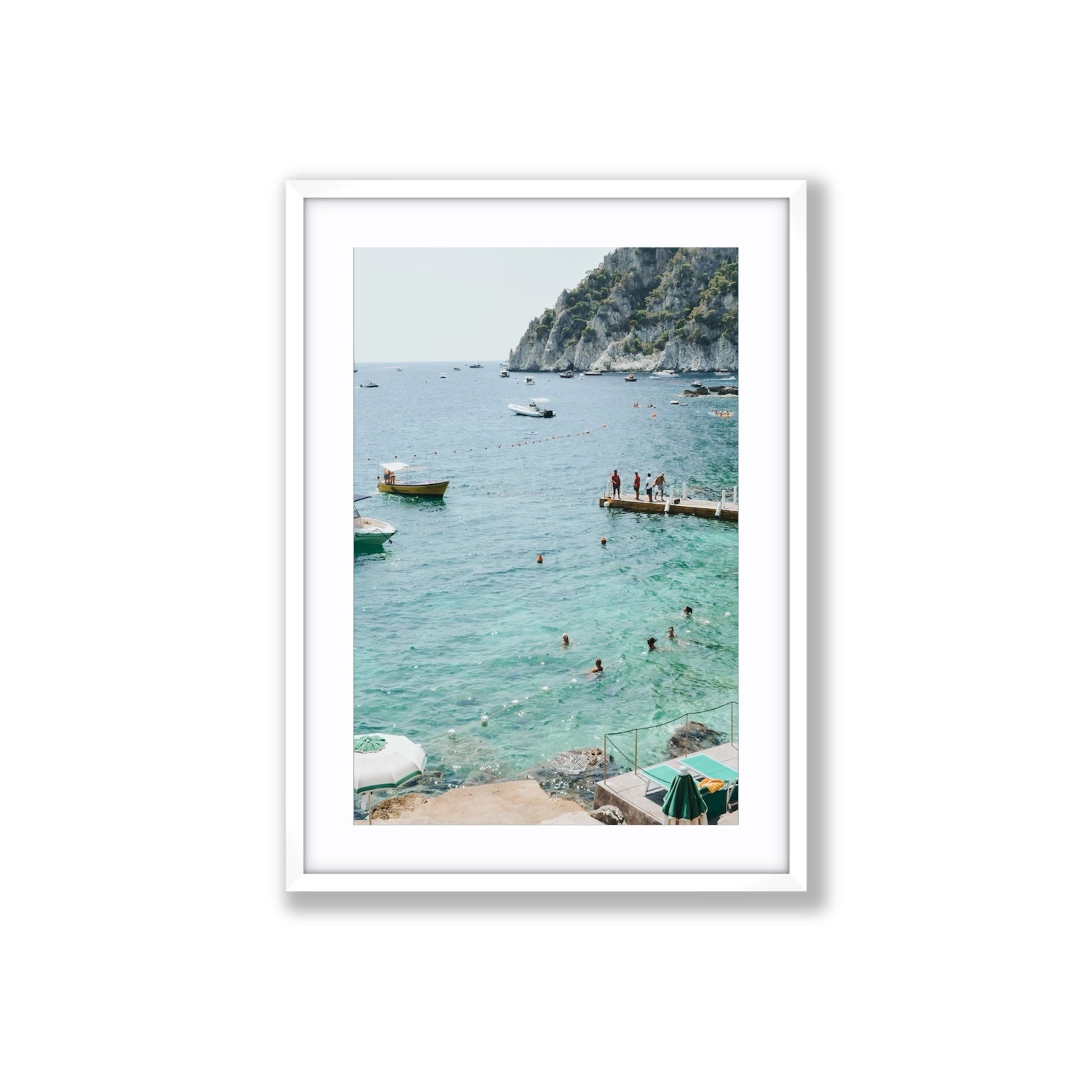 Delizia Pomeridiana Capri coastal wall art Large fine art print in white frame with matboard