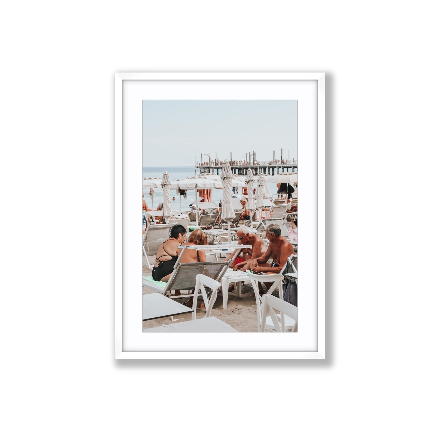 Salted Shuffle fine art print, Alassio, Italy, people and locals artwork, Large, White Frame · Matboard, Fine Art Print