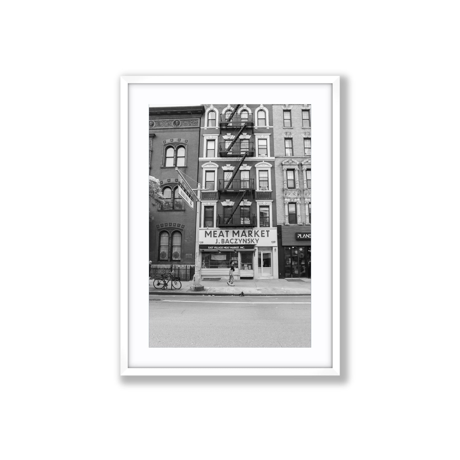 Vertical Village New York NYC Black & White wall art Large fine art print in white frame with matboard