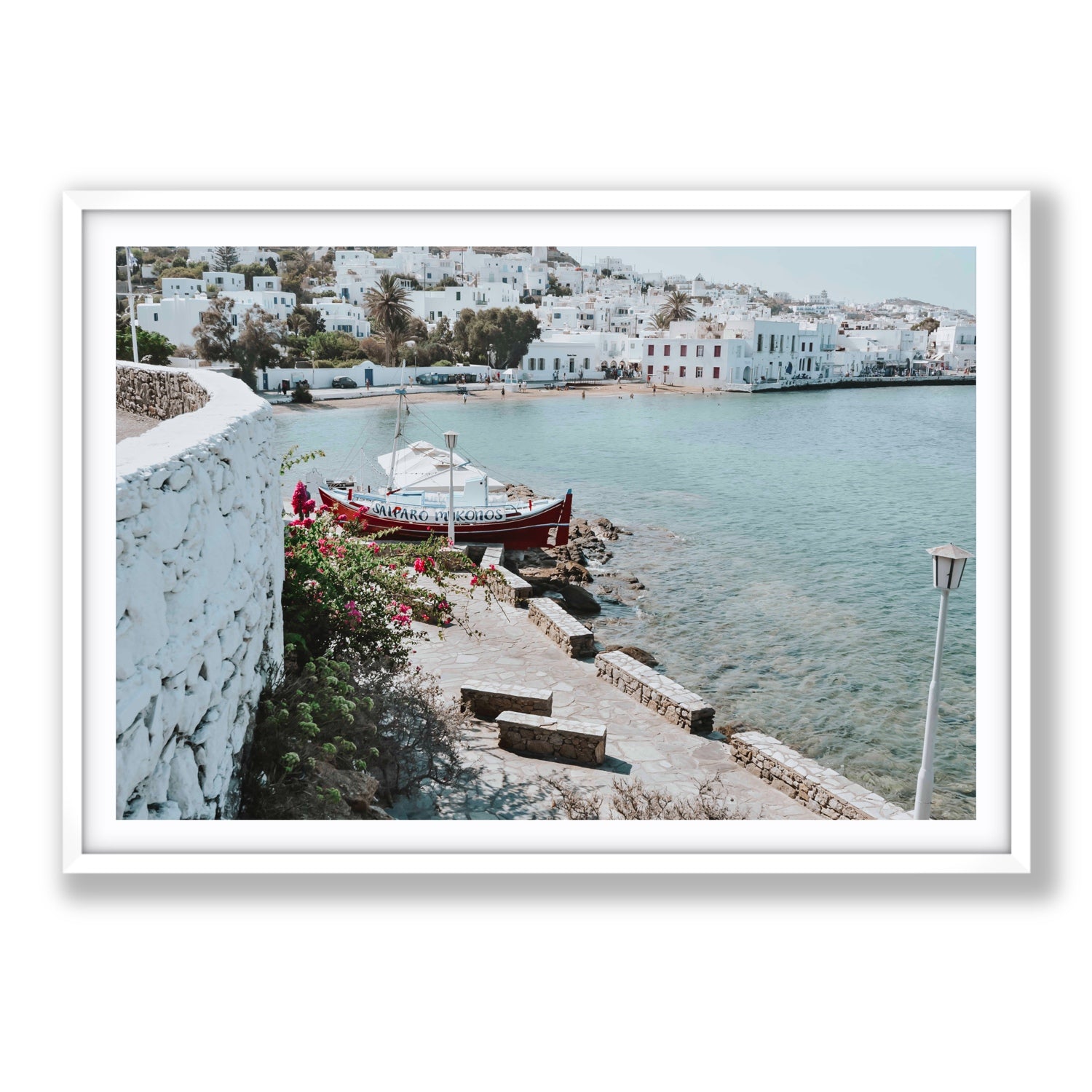 Harika Mykonos Greek island wall art Statement fine art print in white frame with matboard