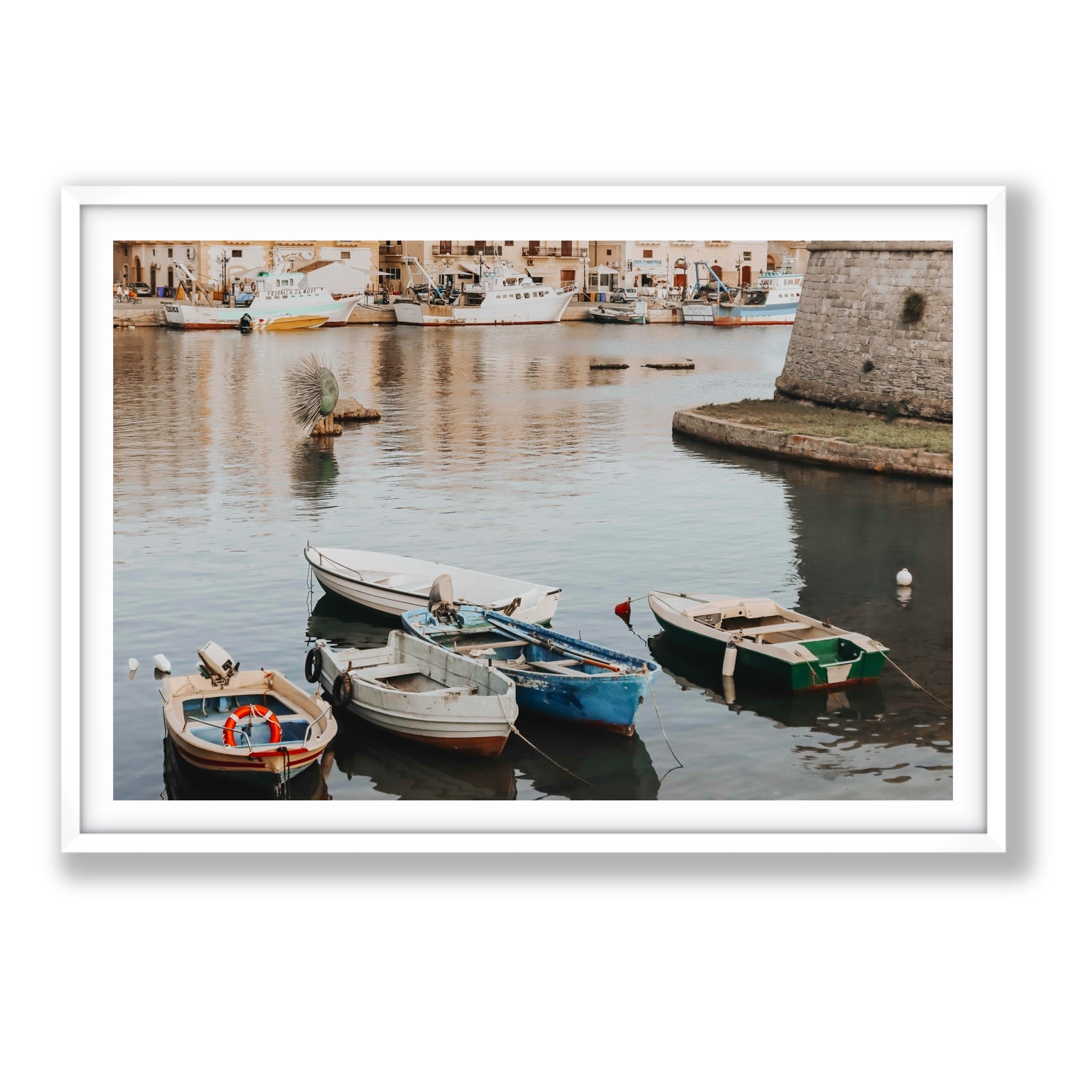 Cinque Barche Puglia Gallipoli Italian art print Statement fine art print in white frame with matboard