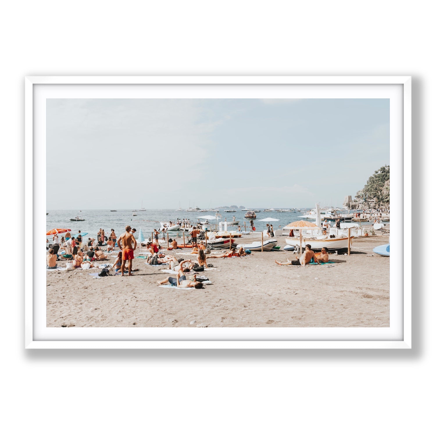 Beachy Vibes fine art print, Positano, Italy, Statement, White Frame · Matboard, Fine Art Print