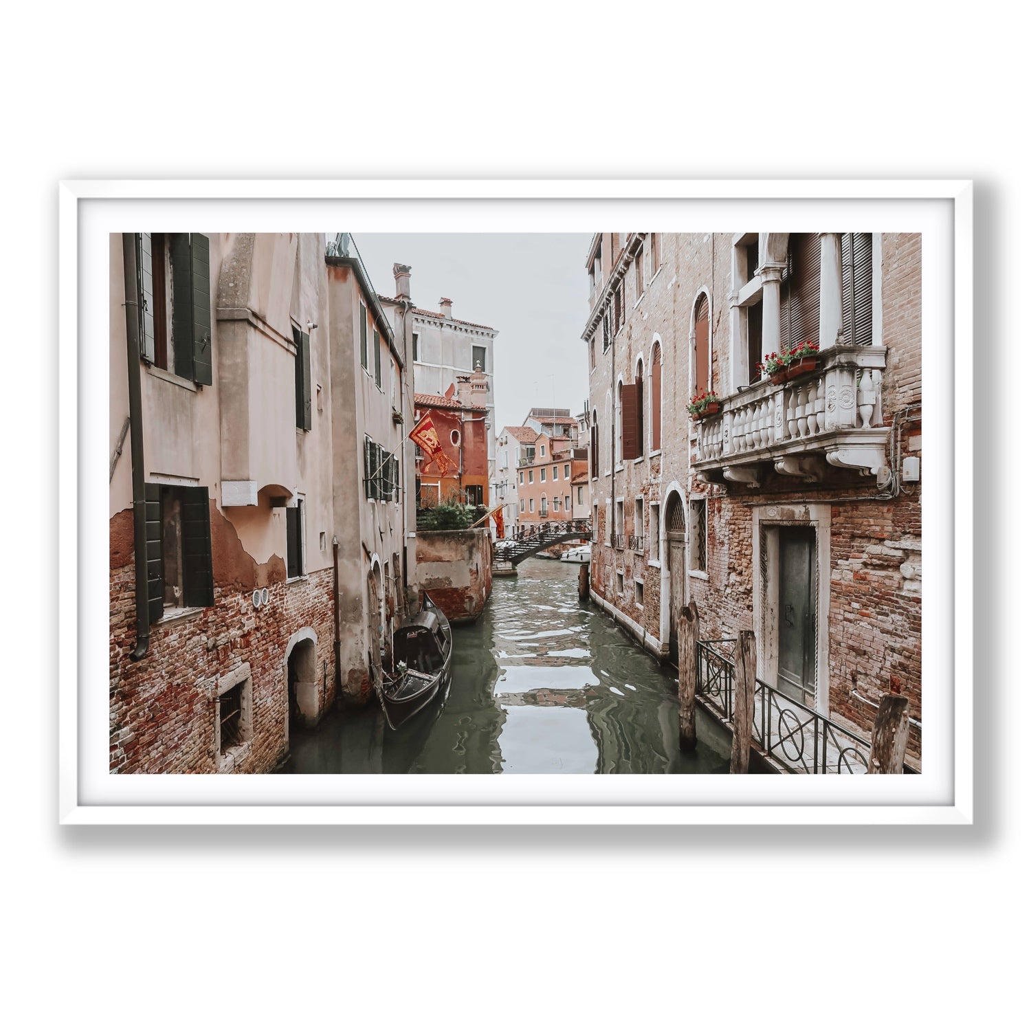 Venetian Gothic Venice Canal Italian wall art Statement fine art print in white frame with matboard