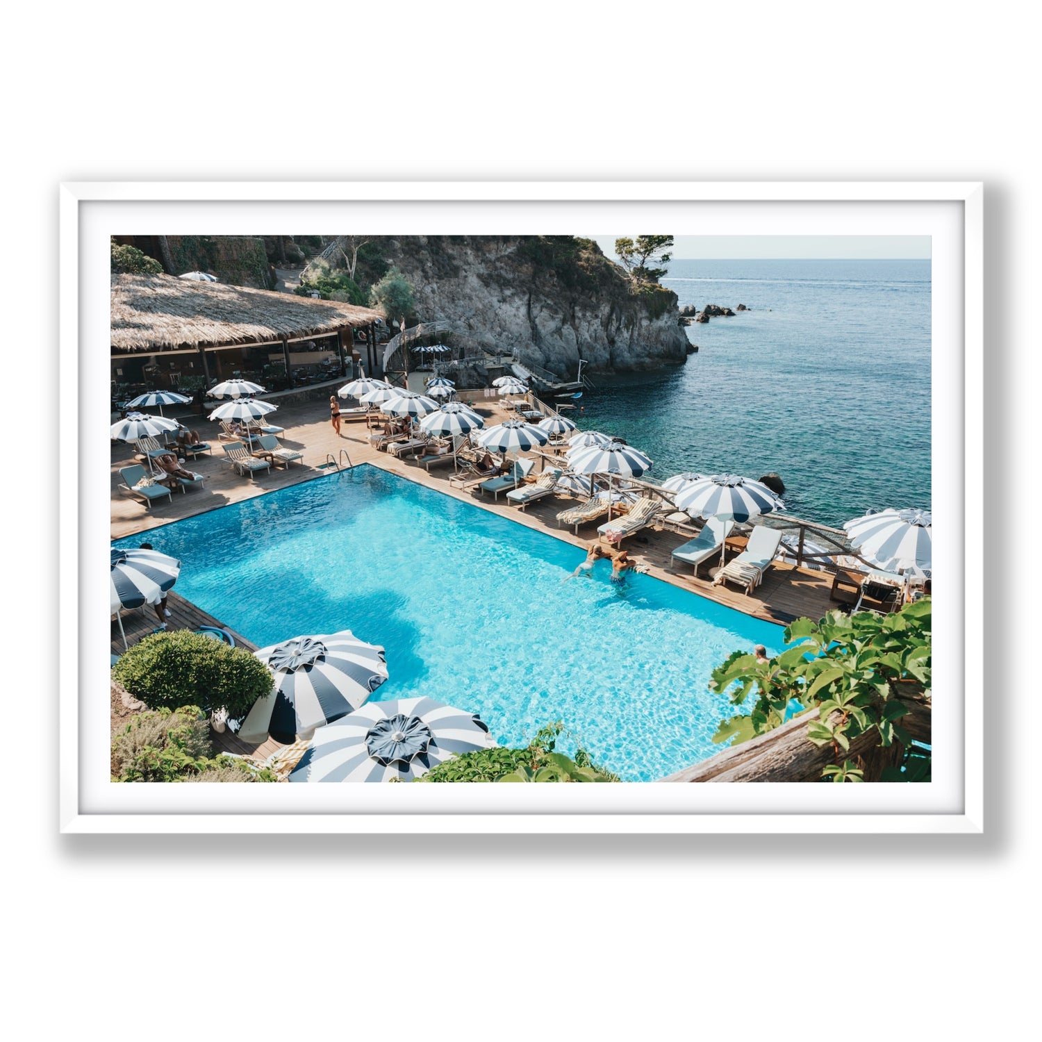 Oceanview Ischia Italian coastal wall art Statement fine art print in white frame with matboard