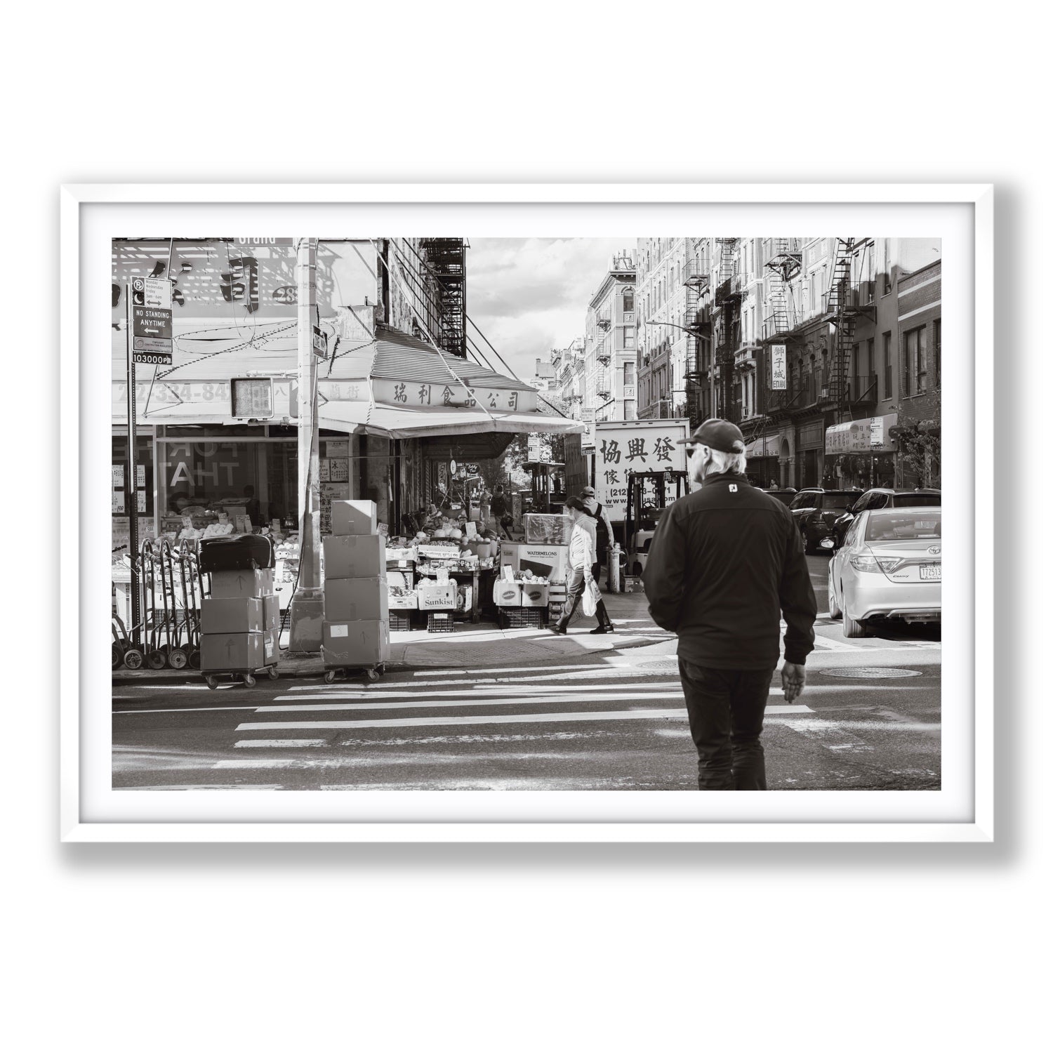 Chinatown New York NYC Street wall art Statement fine art print in white frame with matboard