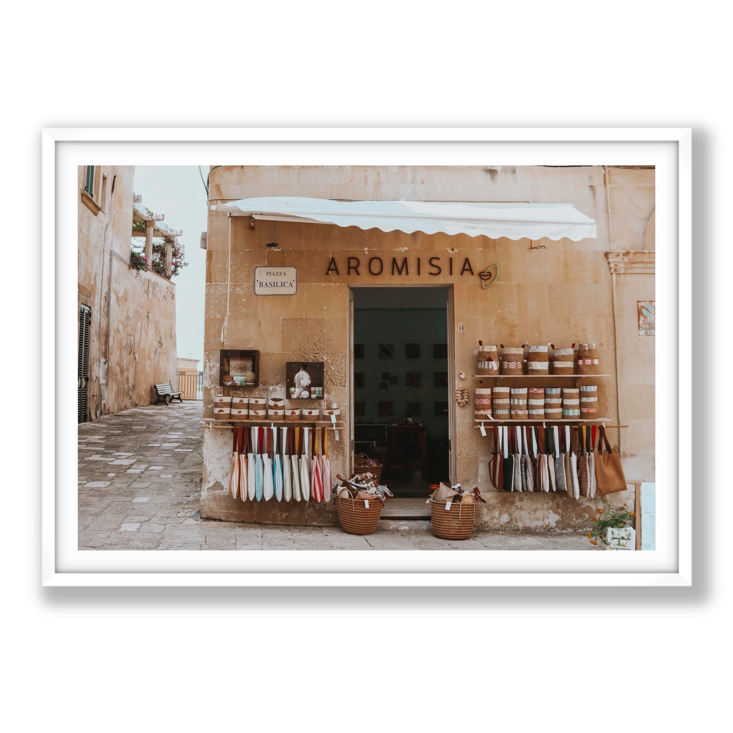 Aromisia Puglia Otranto Italian wall art Statement fine art print in white frame with matboard