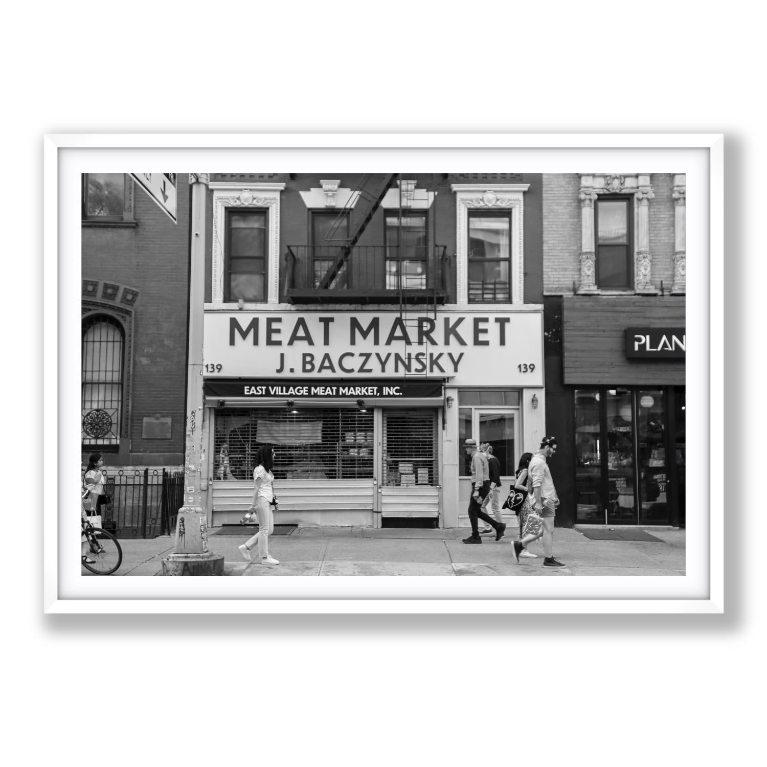 Meat District New York NYC Black & White wall art Statement fine art print in white frame with matboard