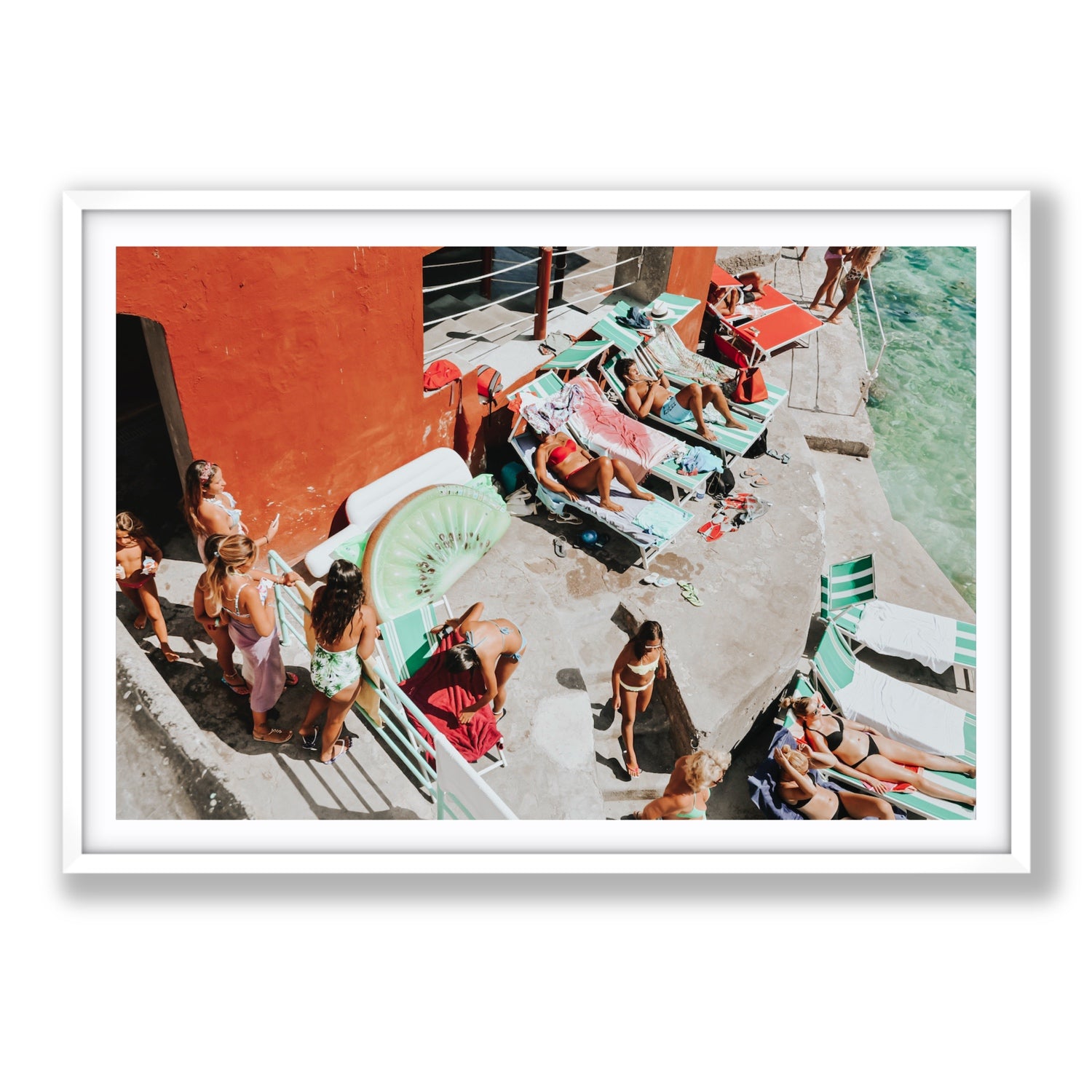 Italianita Capri beach Mediterranean wall art Statement fine art print in white frame with matboard