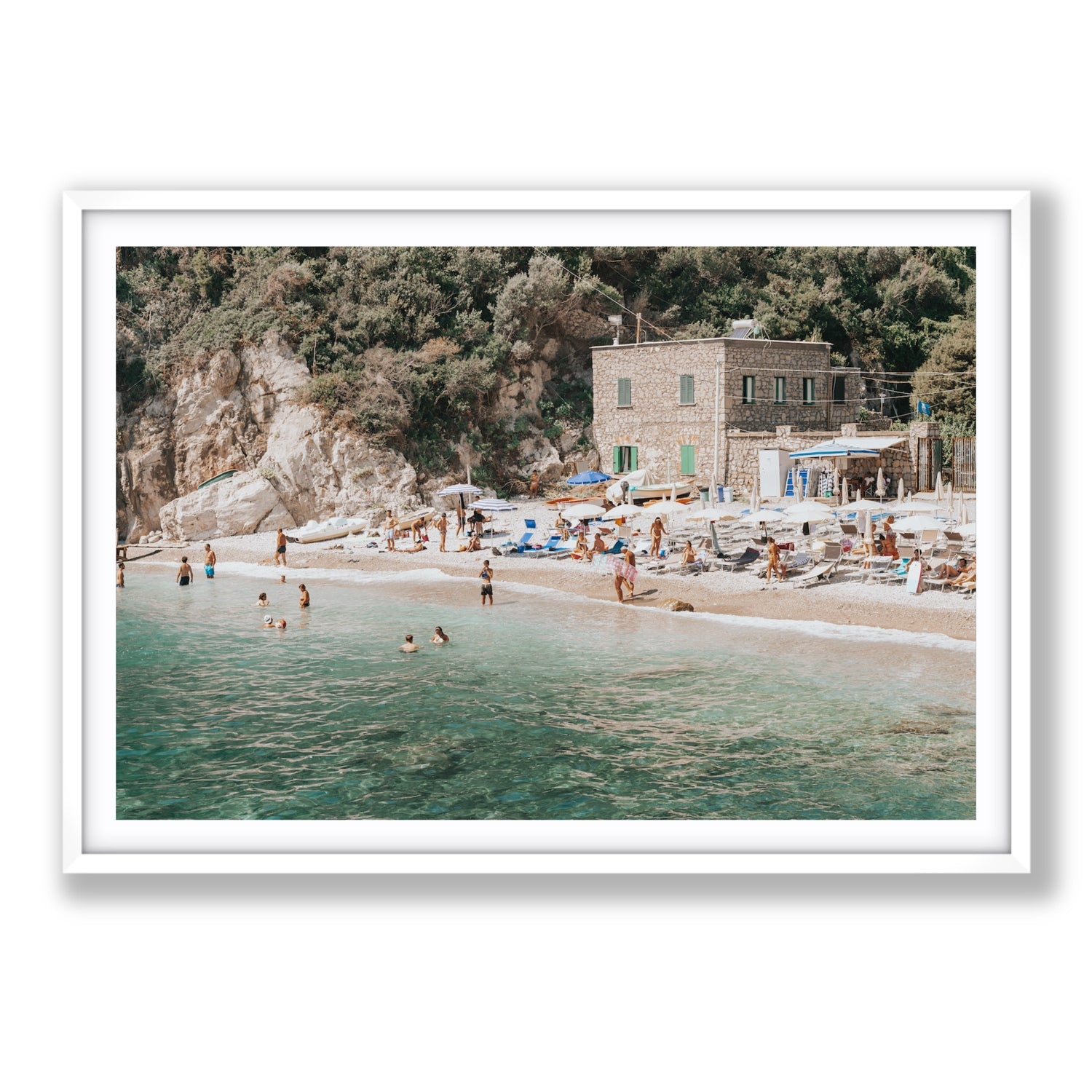 Secluded Sanctuary Nerano Italian Mediterranean decor wall art Statement fine art print in white frame with matboard